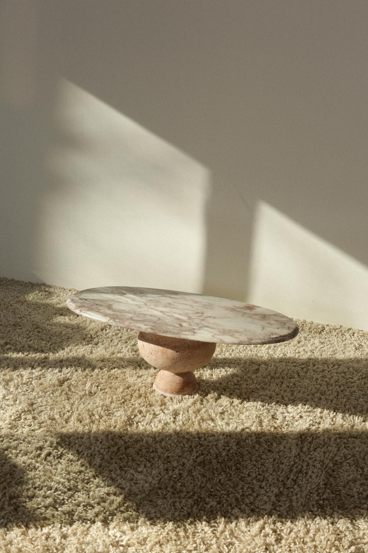 Pink Travertine Oval Coffee Table 6