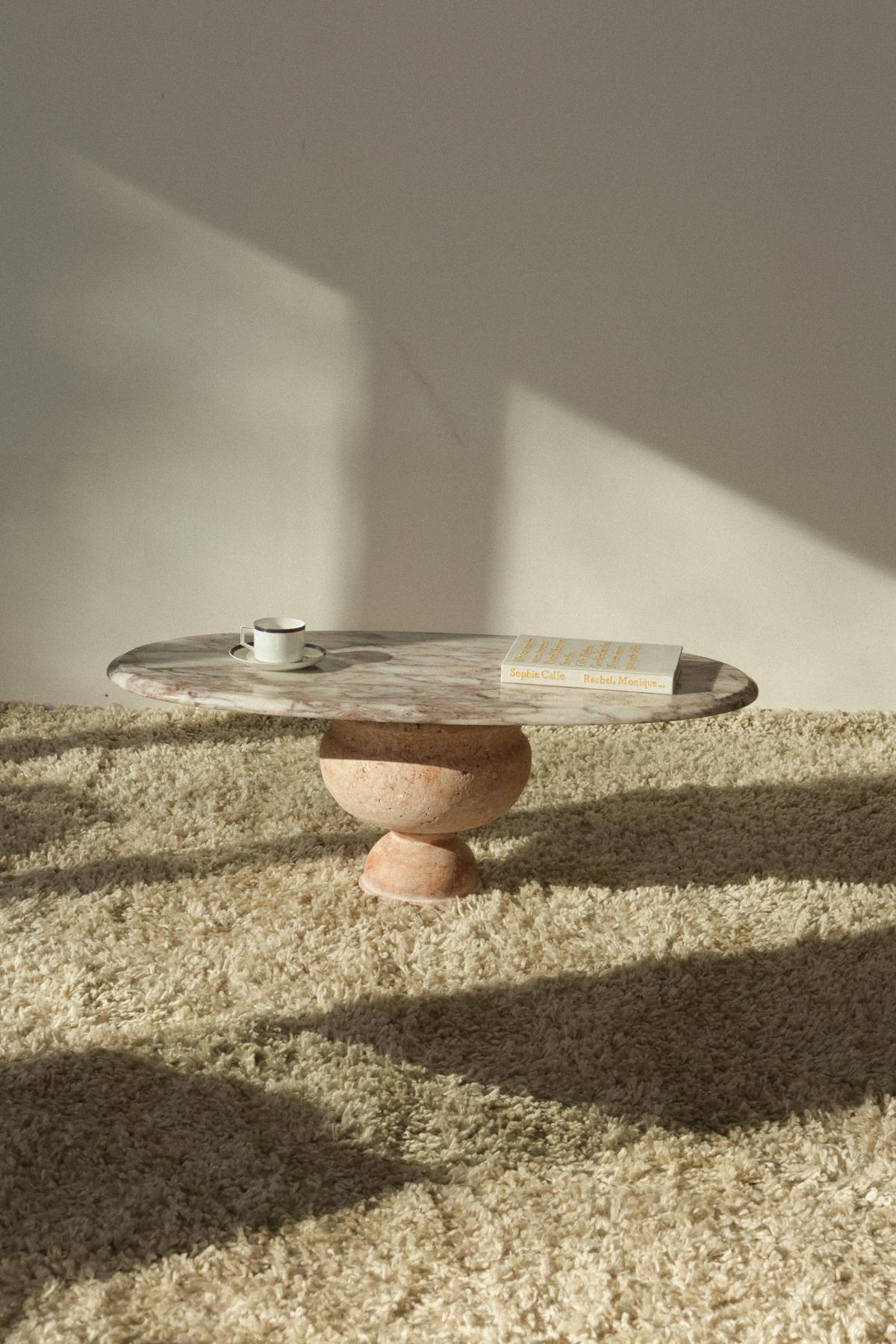 Pink Travertine Oval Coffee Table 10