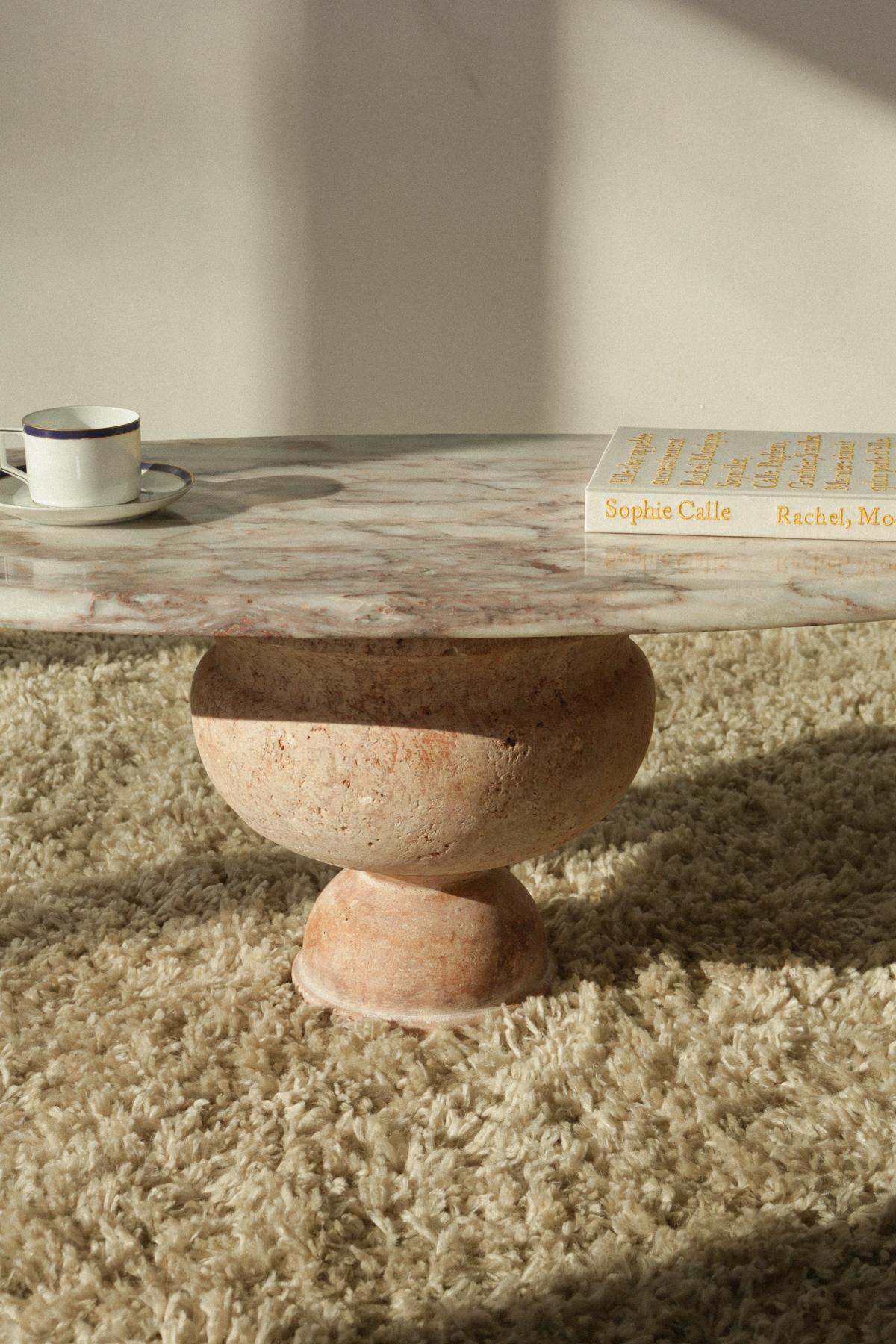 Pink Travertine Oval Coffee Table 11