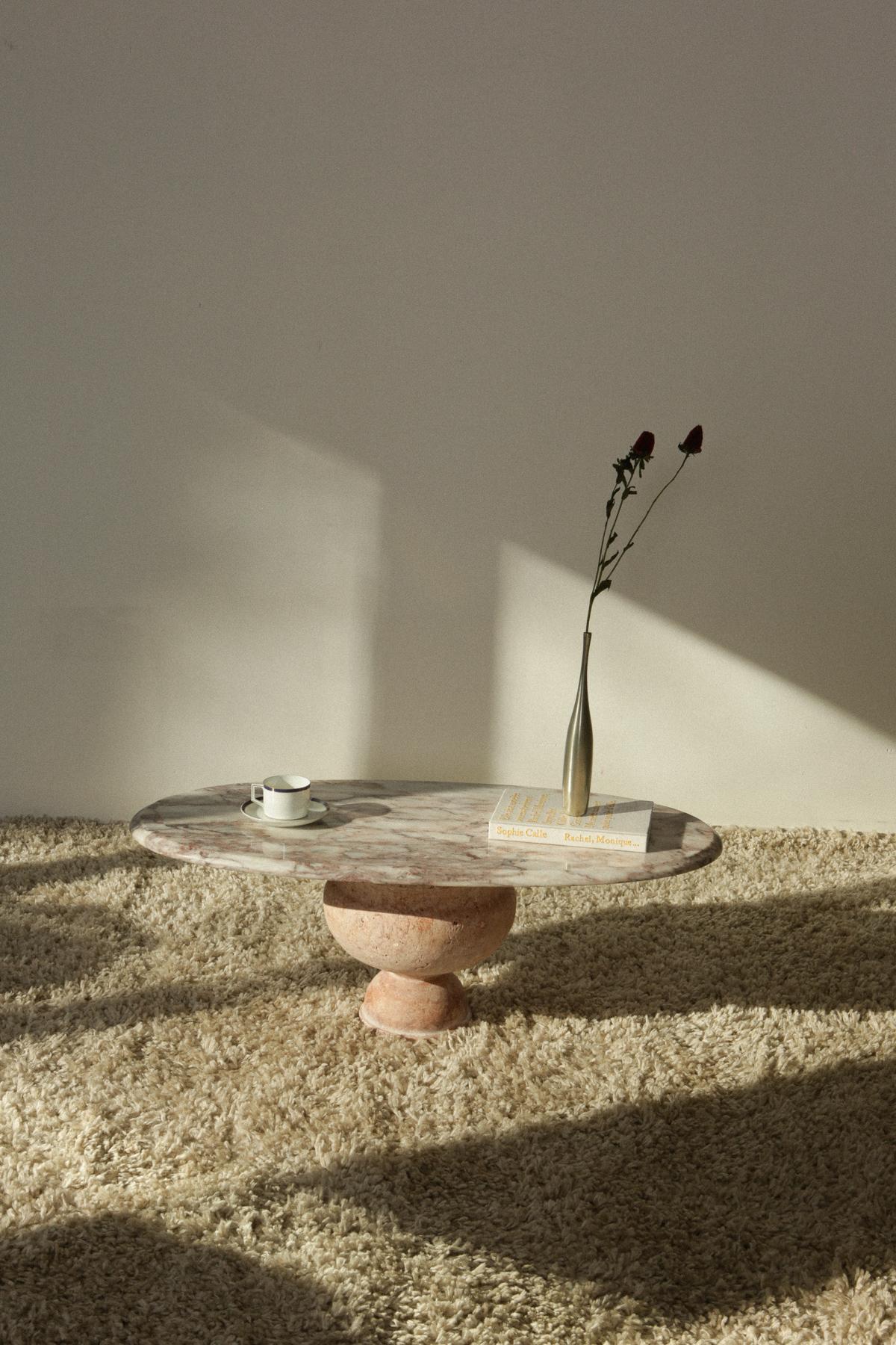 Pink Travertine Oval Coffee Table 12