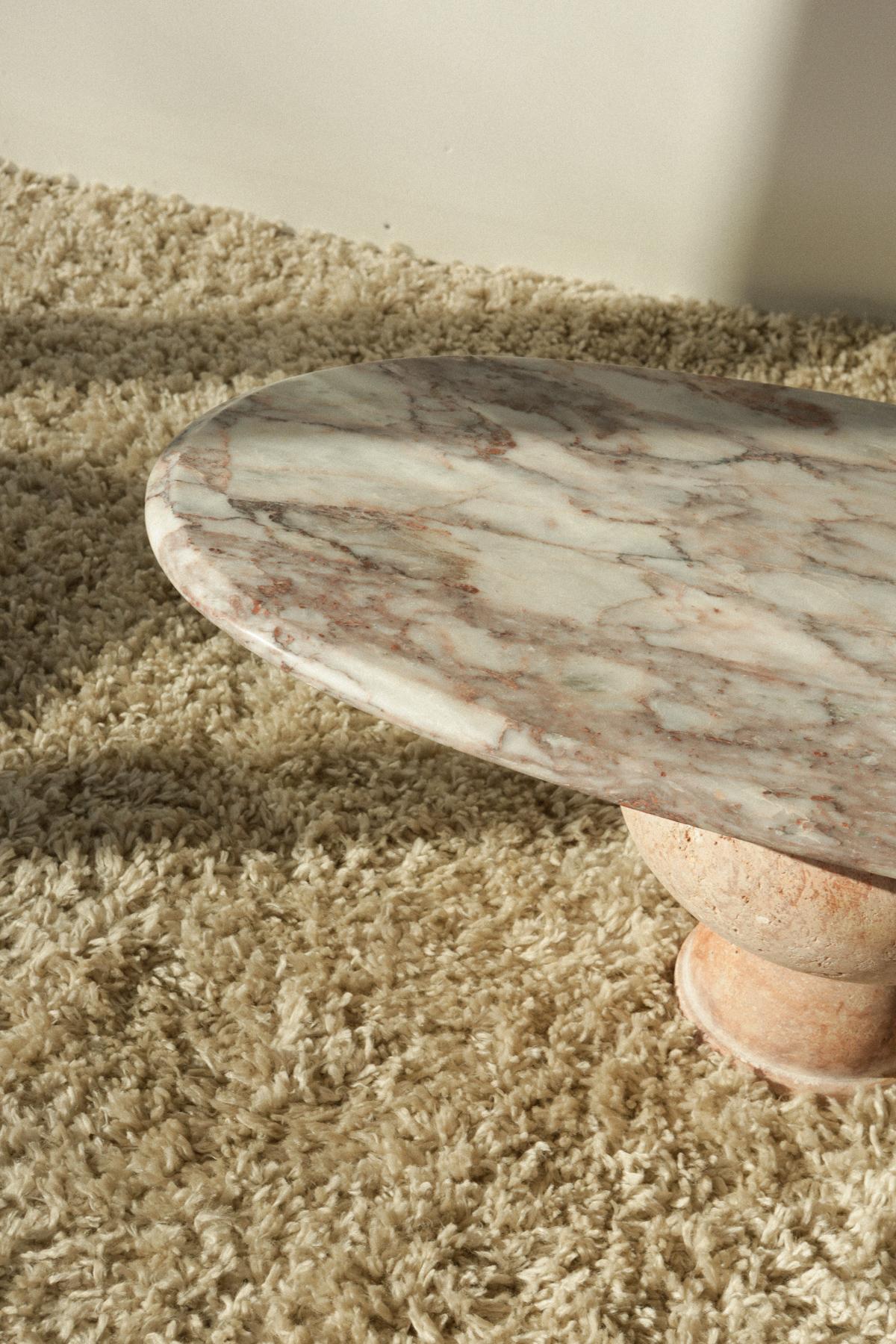 Pink Travertine Oval Coffee Table In Good Condition In Armonk, NY