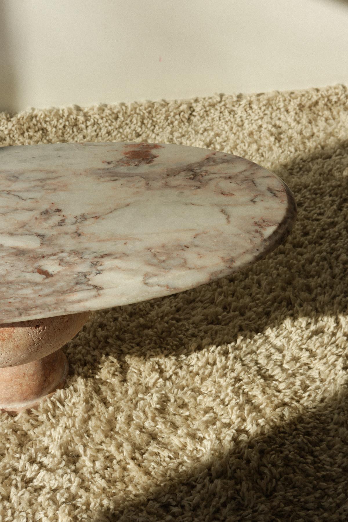 Contemporary Pink Travertine Oval Coffee Table