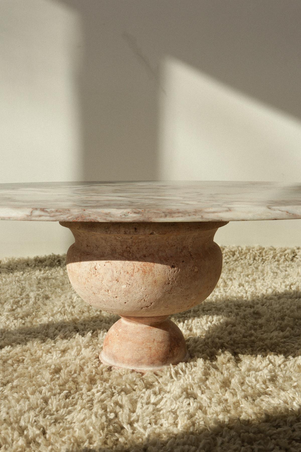 Pink Travertine Oval Coffee Table 1