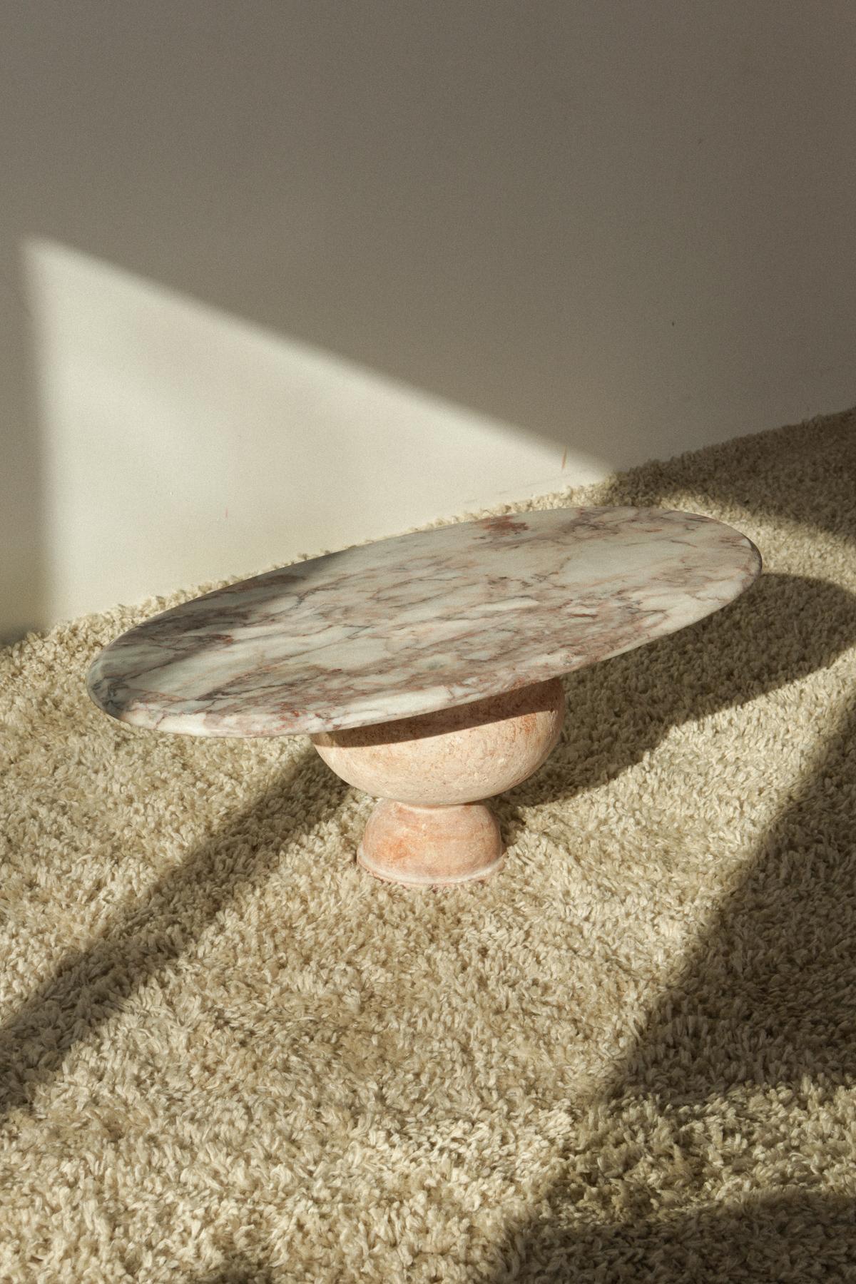 Pink Travertine Oval Coffee Table 4