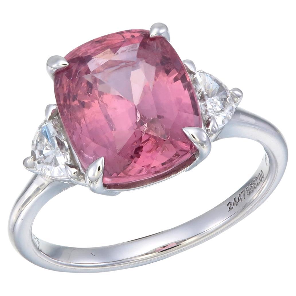 'Pink Treasure', a 5.07 Carat Three-Stone Pink Spinel Diamond Ring For Sale