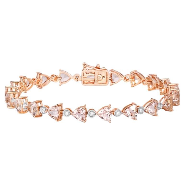 Pink Trillion Cut Morganite Tennis Bracelet Diamond Links 14K Rose Gold