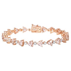 Pink Trillion Cut Morganite Tennis Bracelet Diamond Links 14K Rose Gold