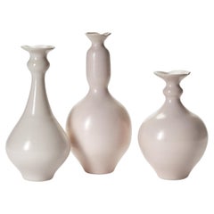 Pink Trio, group of soft pink porcelain hand thrown vases by Vivienne Foley