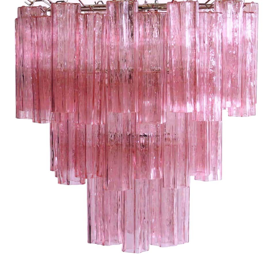 Pink Tronchi Murano Glass Chandelier Attr. to Toni Zuccheri for Venini For Sale 5