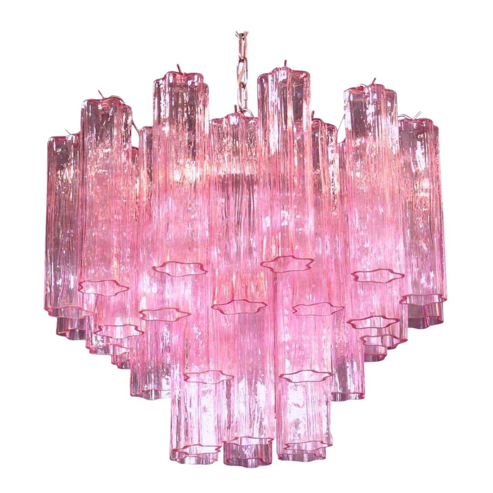 Lampadario in vetro di Murano Rosa Tronchi Attr. a Toni Zuccheri per Venini