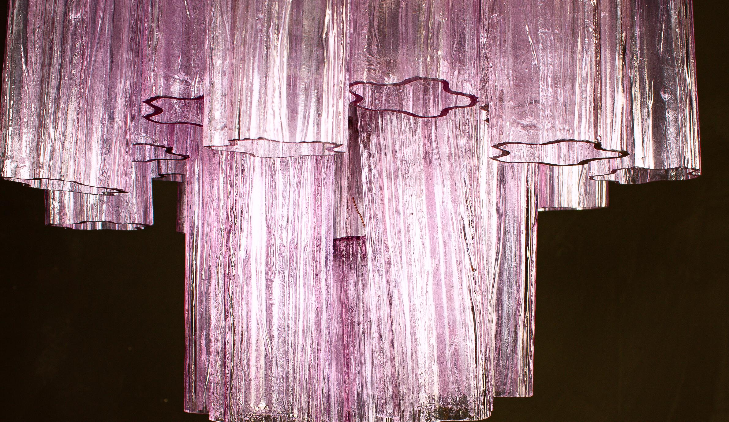 Italian Pink Tronchi Murano Glass Chandelier by Toni Zuccheri for Venini, 1970s