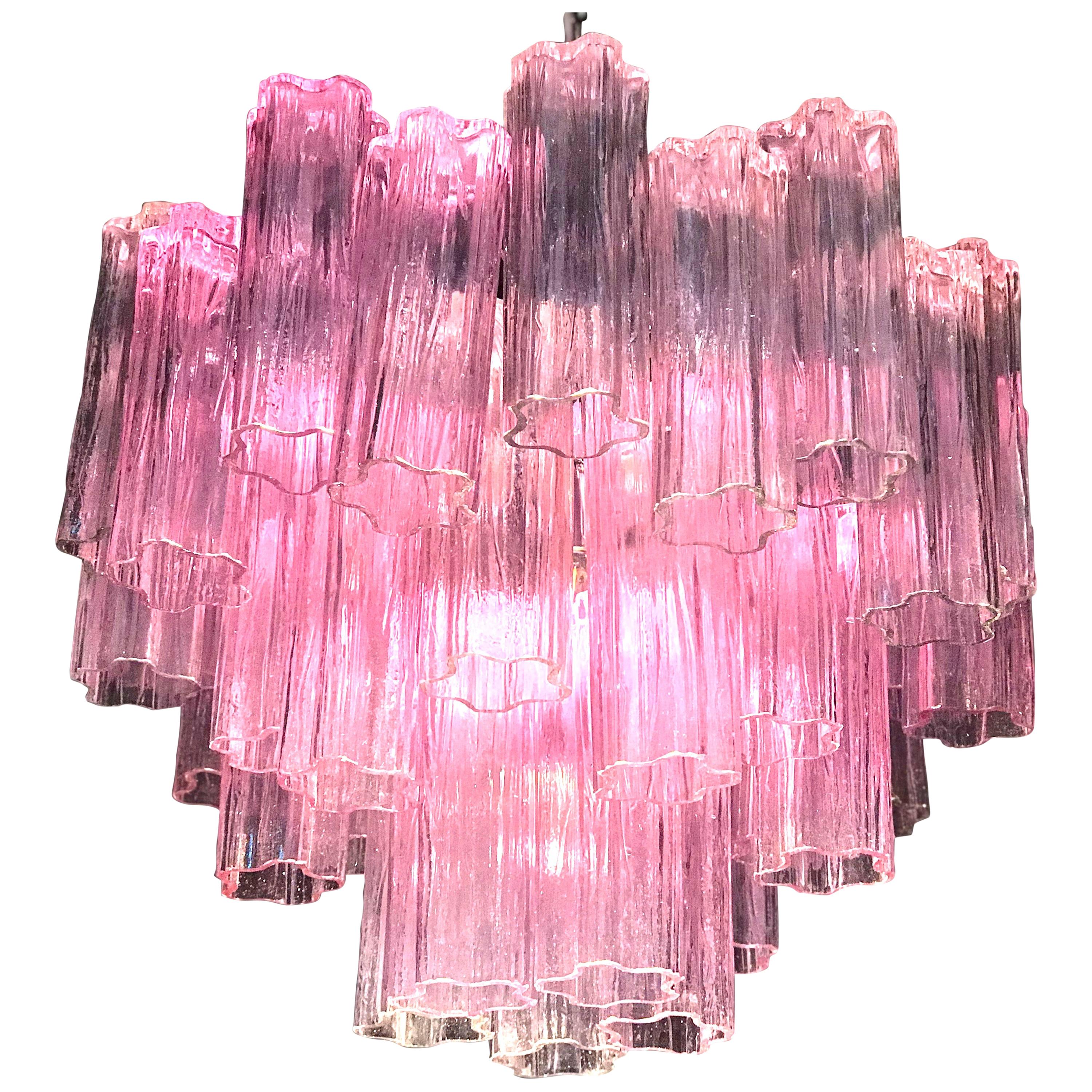 Pink Tronchi Murano Glass Chandelier by Toni Zuccheri for Venini, 1970s