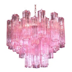 Pink Tronchi Murano Glass Chandelier 1970s