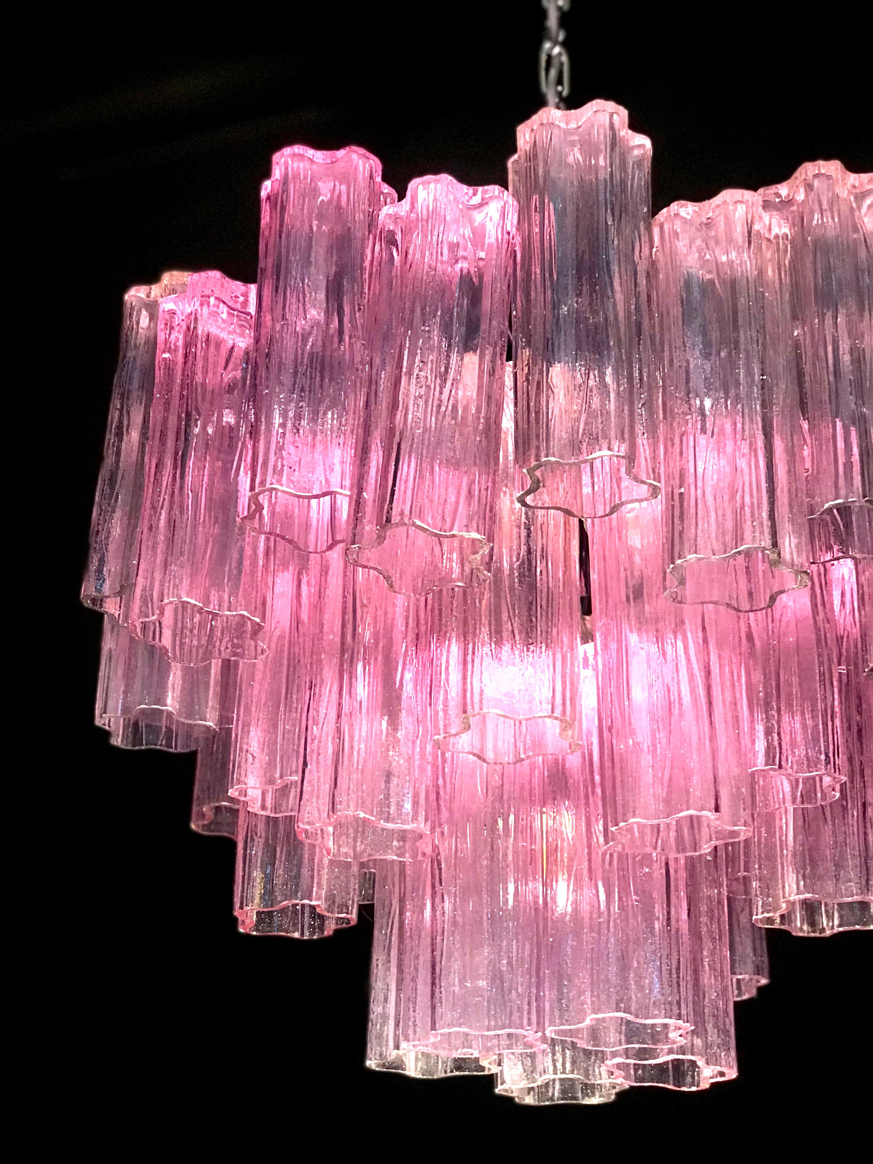 Pink Tronchi Pair of Murano Glass Chandelier by Toni Zuccheri for Venini, 1970s For Sale 9