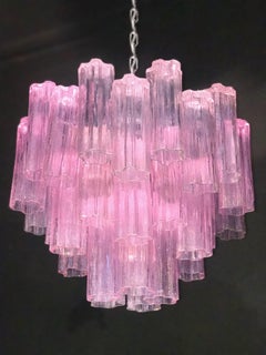 Pink Tronchi Pair of Murano Glass Chandelier by Toni Zuccheri for Venini, 1970s