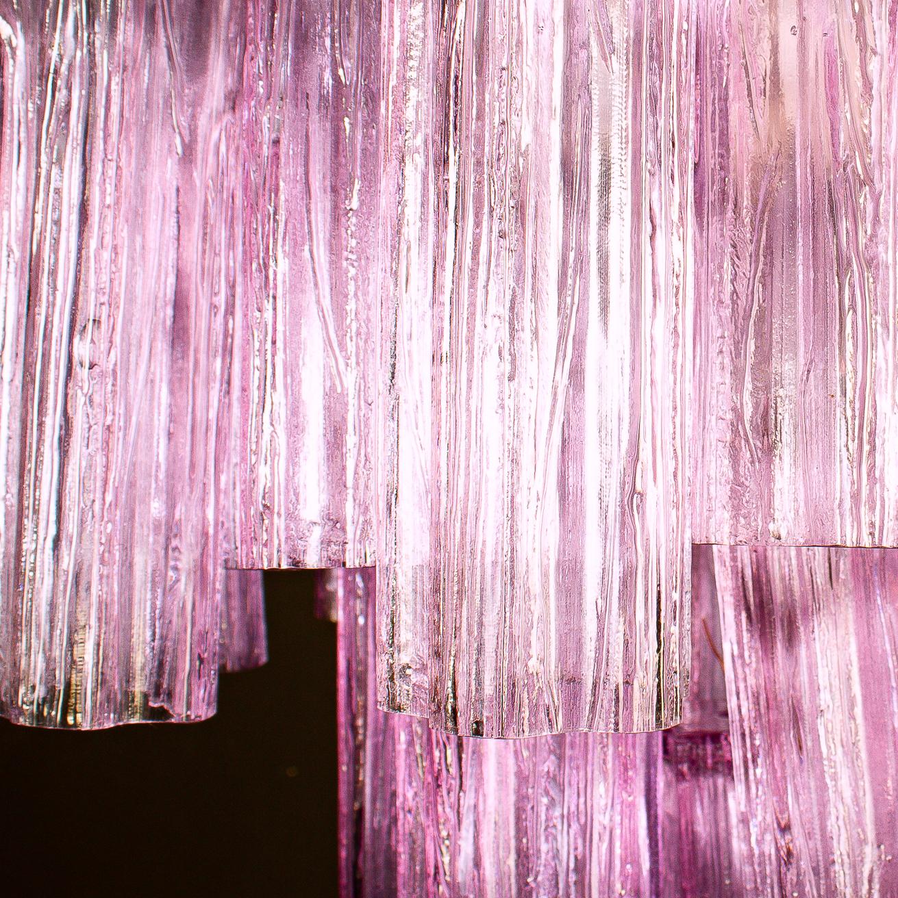 Metà XX secolo Coppia di lampadari in vetro di Murano Rosa Tronchi di Toni Zuccheri per Venini, anni '70 in vendita