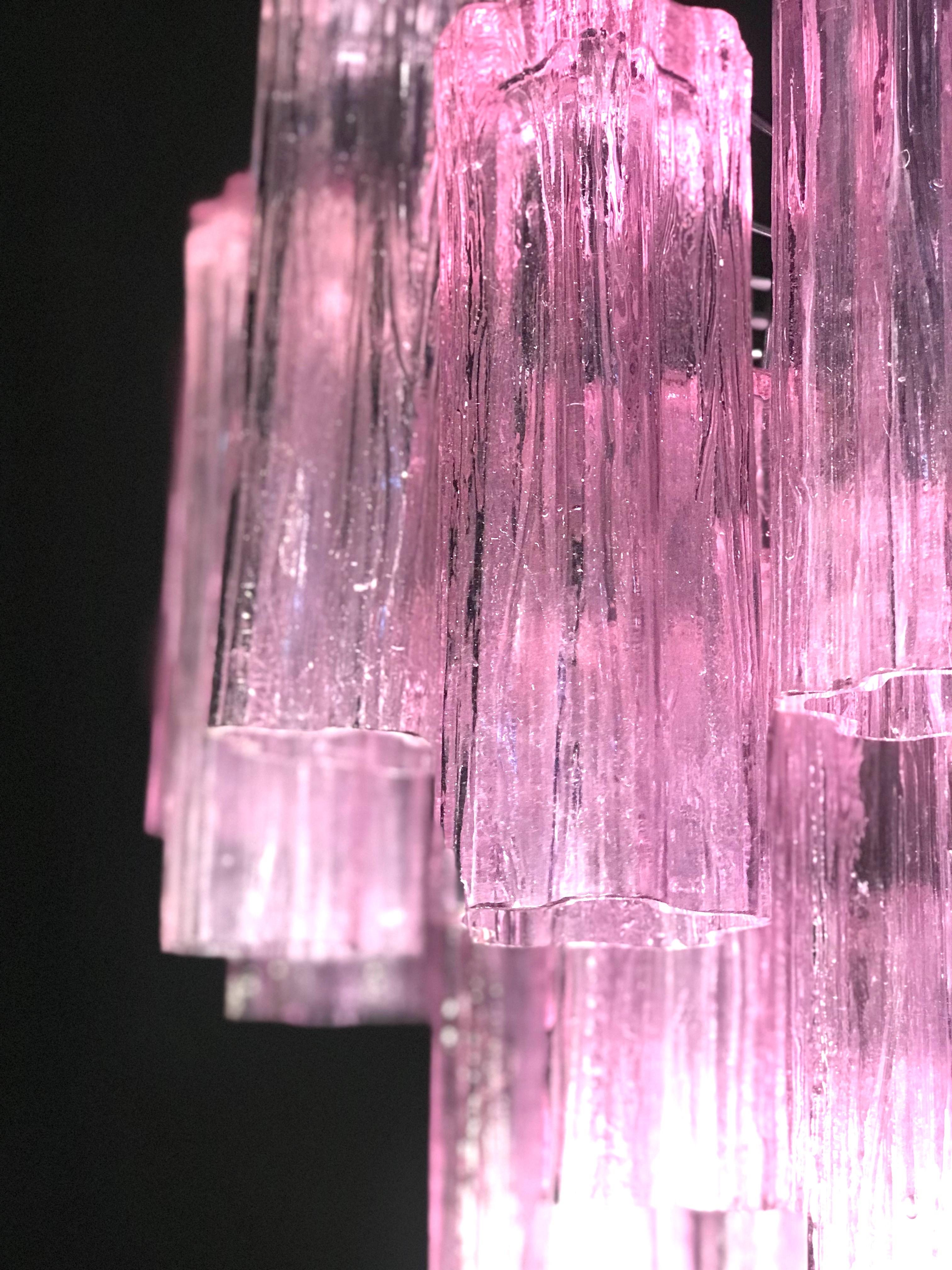 Pink Tronchi Pair of Murano Glass Chandelier, 1970s 4