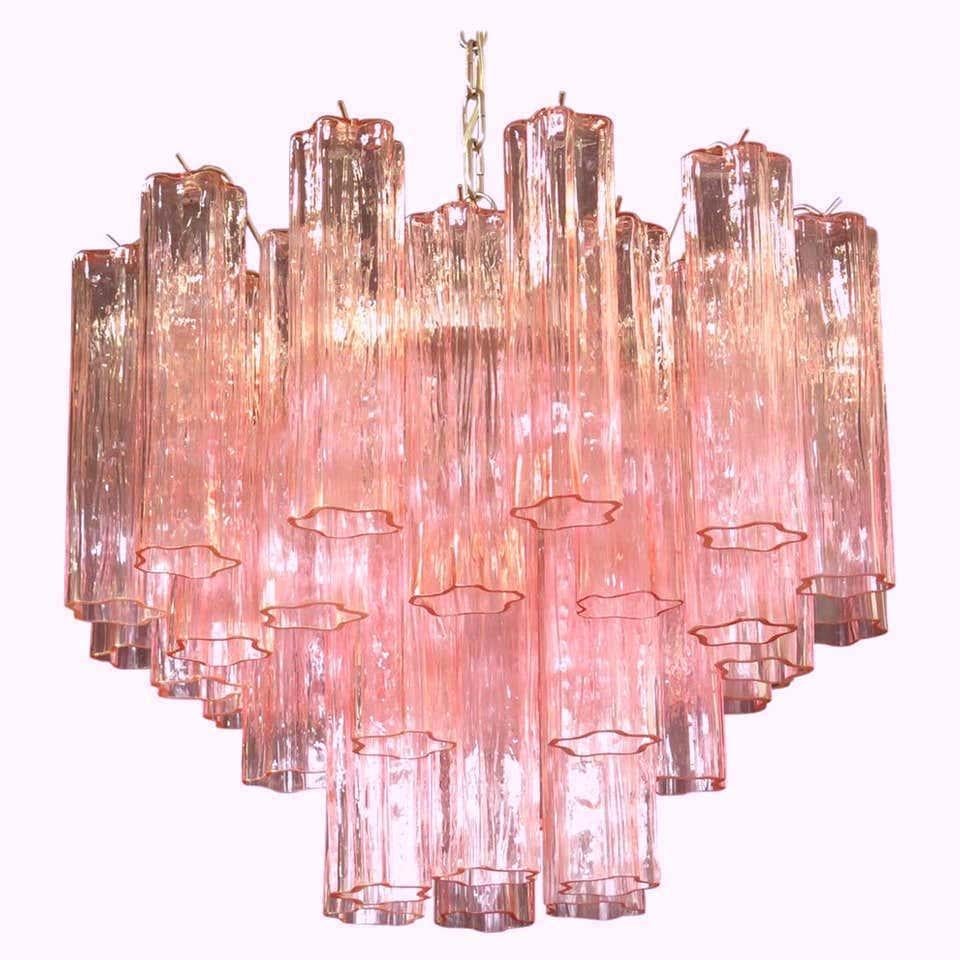 Pink Tronchi Pair of Murano Glass Chandelier, 1970s 8