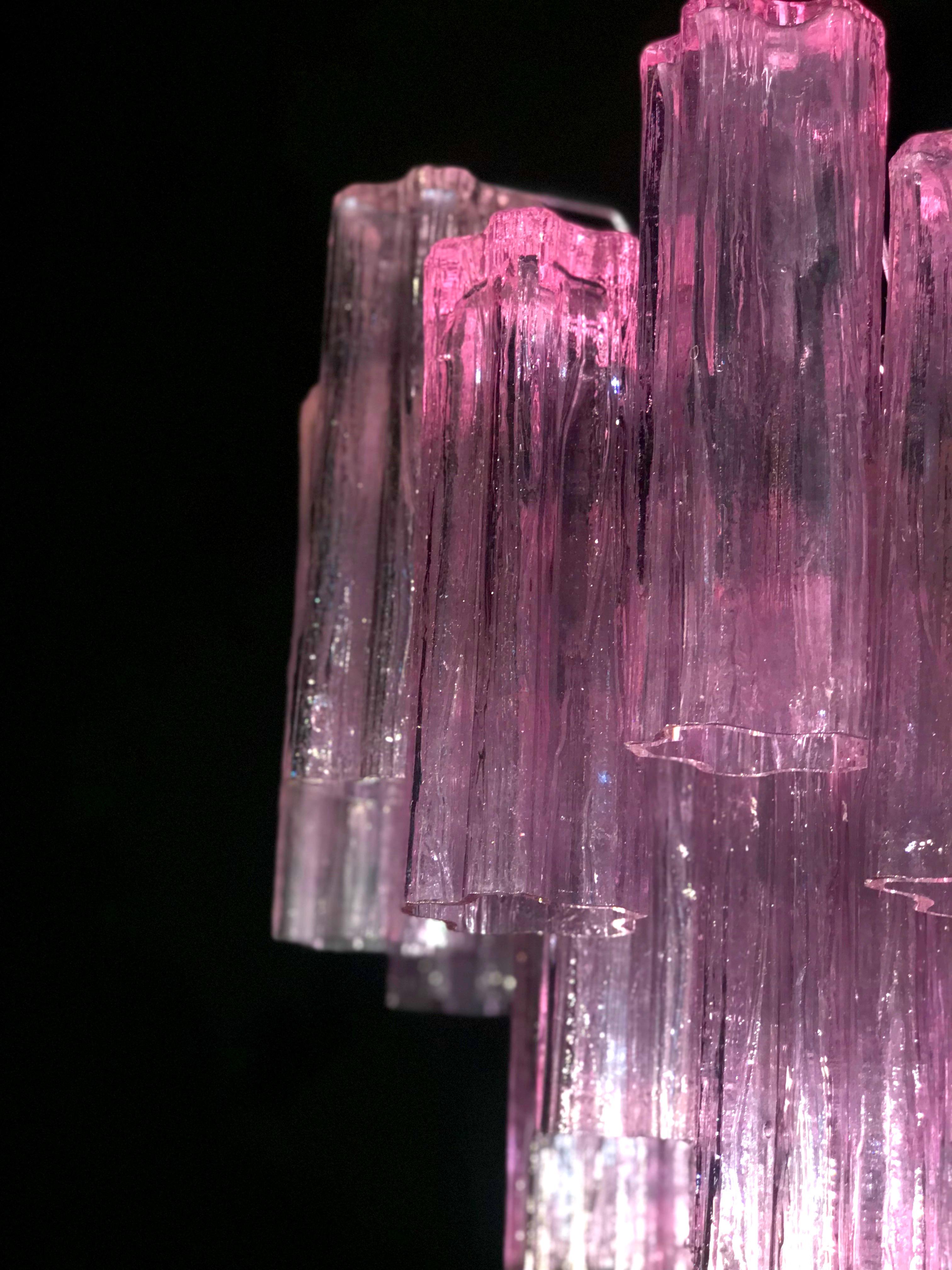 Pink Tronchi Pair of Murano Glass Chandelier, 1970s 2
