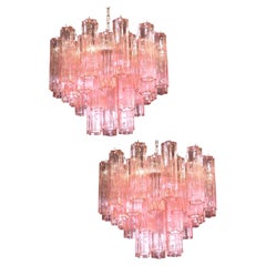 Pink Tronchi Pair of Murano Glass Chandelier, 1970s