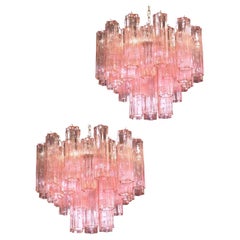 Pink Tronchi Pair of Murano Glass Chandelier, 1970s