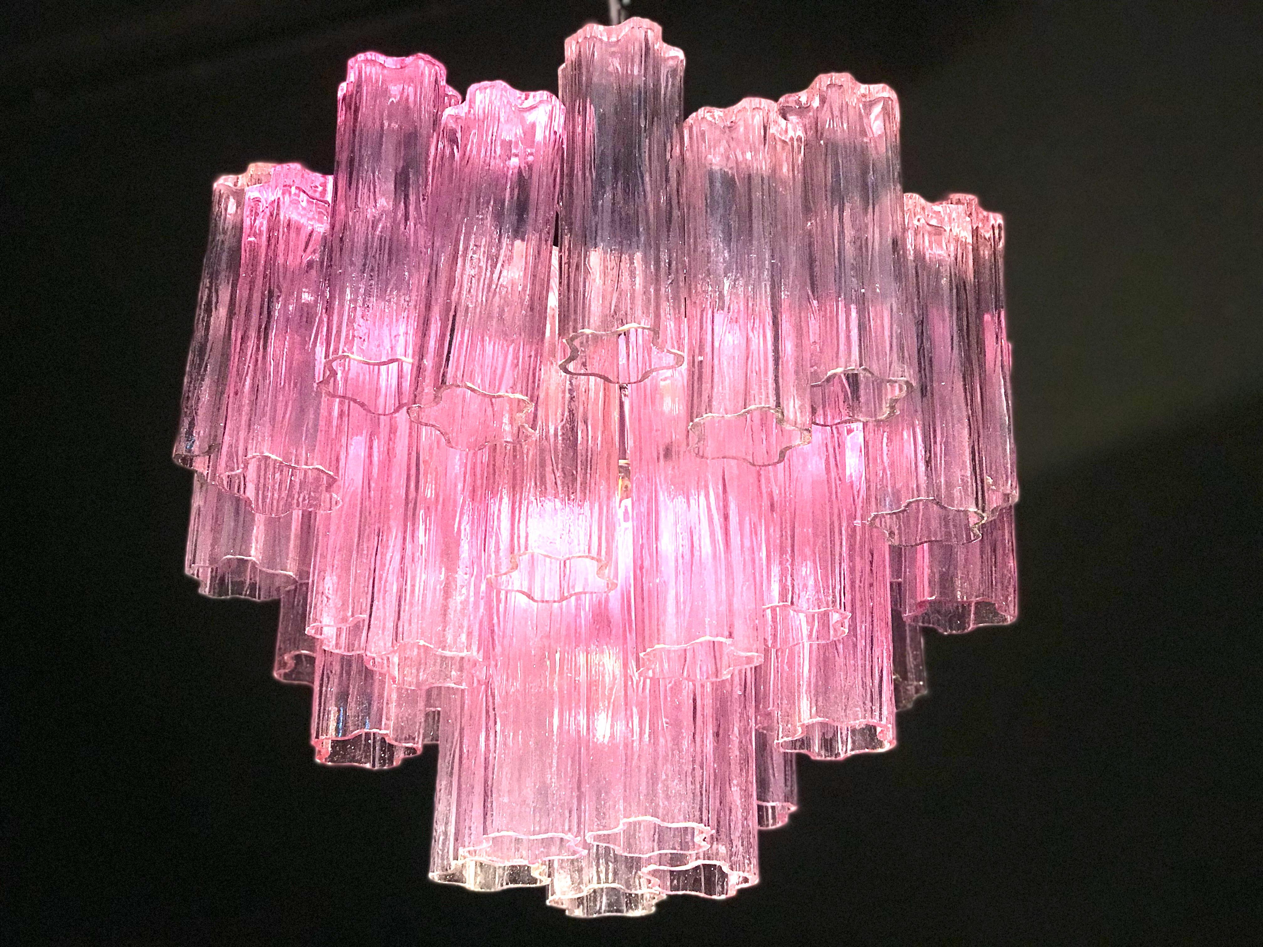 Pink Tronchi Pair of Murano Glass Chandelier by Toni Zuccheri for Venini, 1970s For Sale 4
