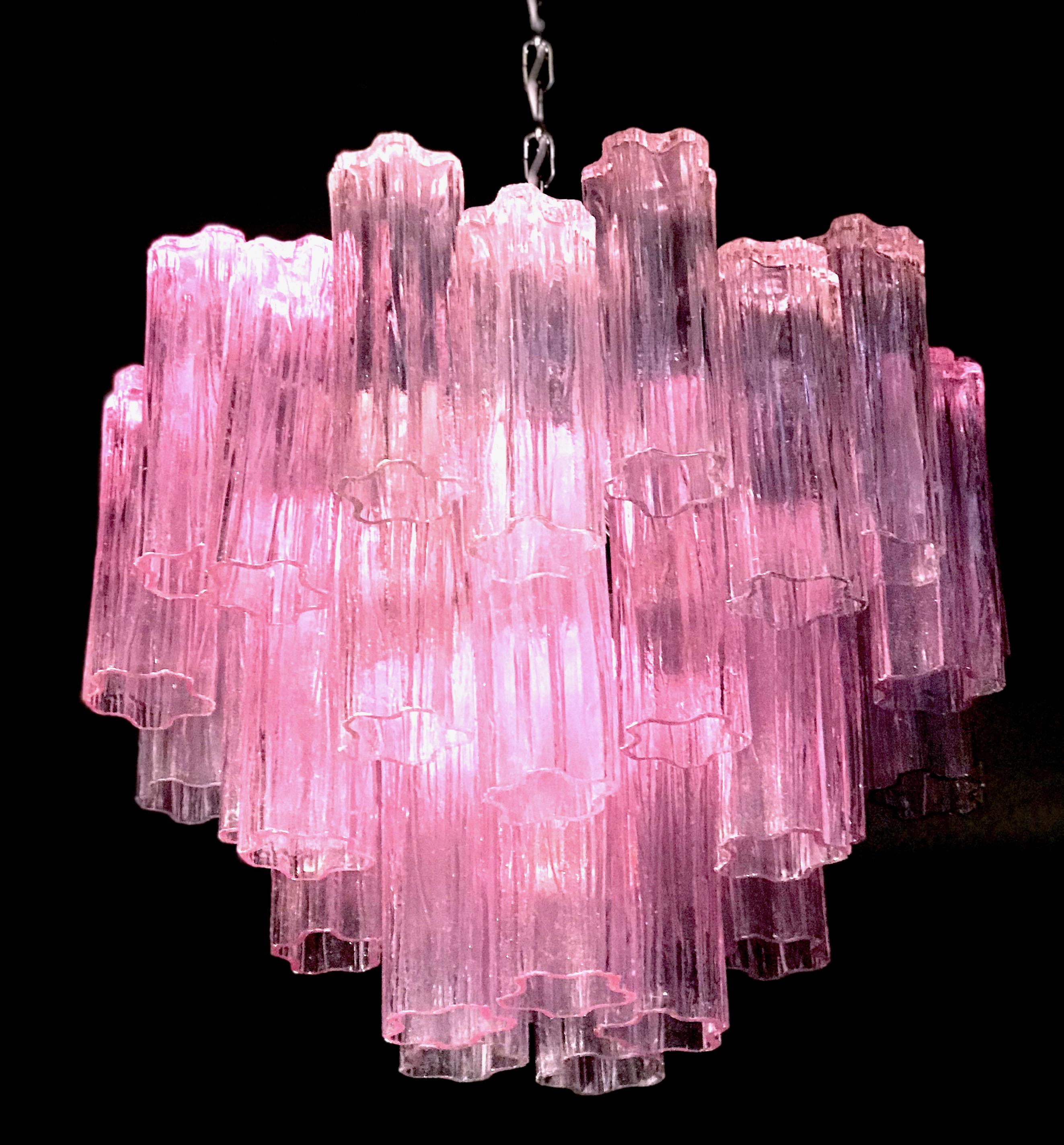 Pink Tronchi Pair of Murano Glass Chandelier by Toni Zuccheri for Venini, 1970s For Sale 6