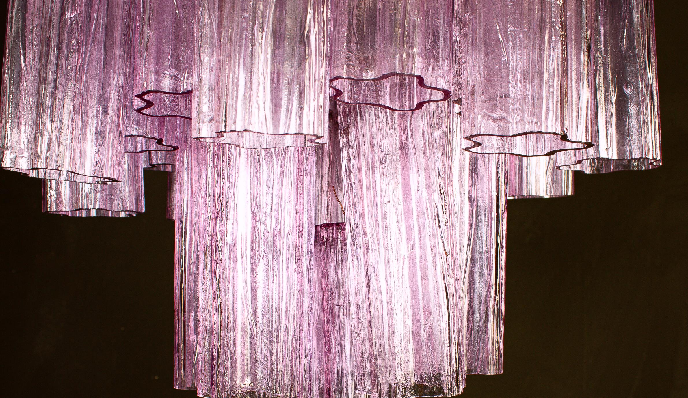 Coppia di lampadari in vetro di Murano Rosa Tronchi di Toni Zuccheri per Venini, anni '70 In condizioni ottime in vendita a Rome, IT