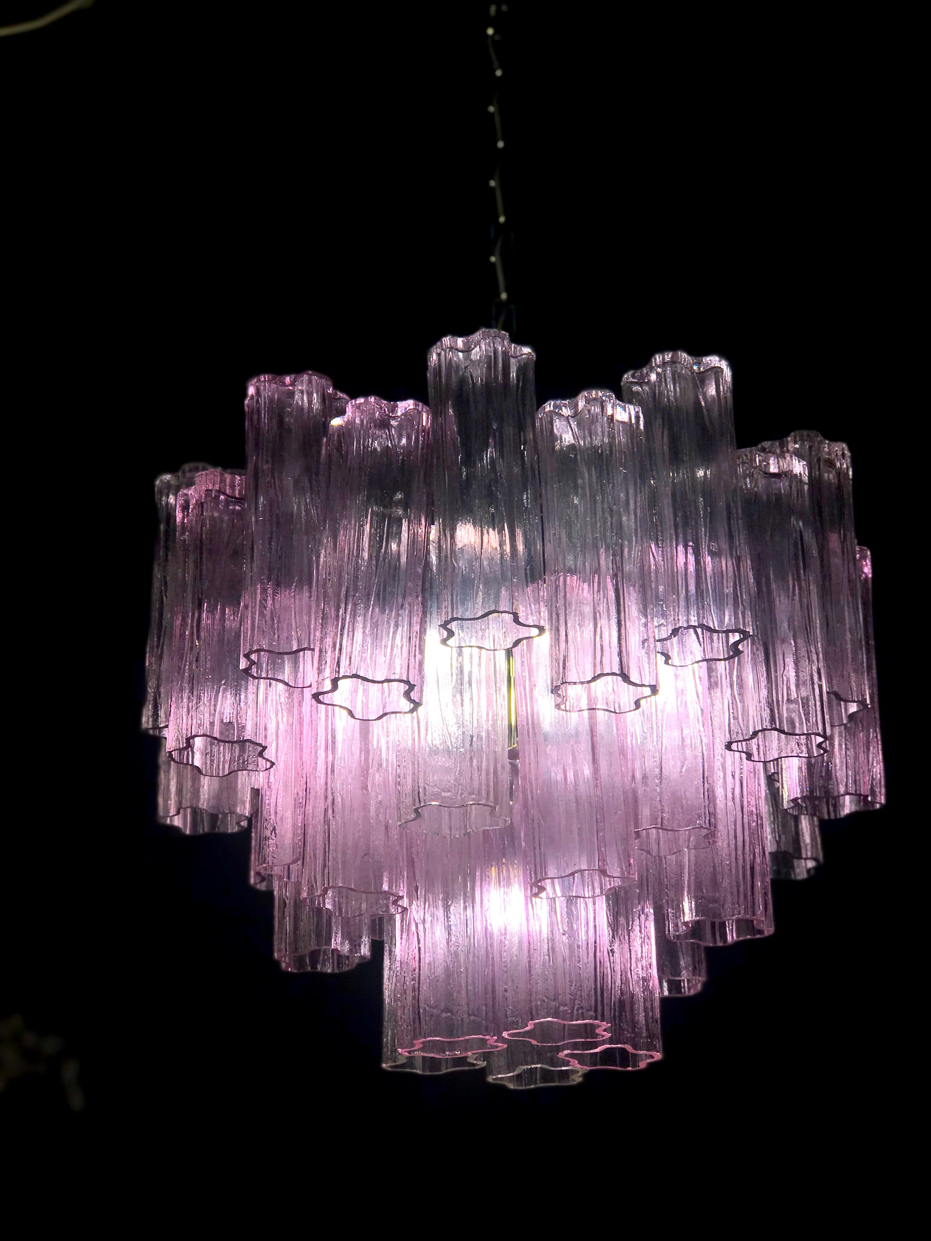Metallo Coppia di lampadari in vetro di Murano Rosa Tronchi di Toni Zuccheri per Venini, anni '70 in vendita