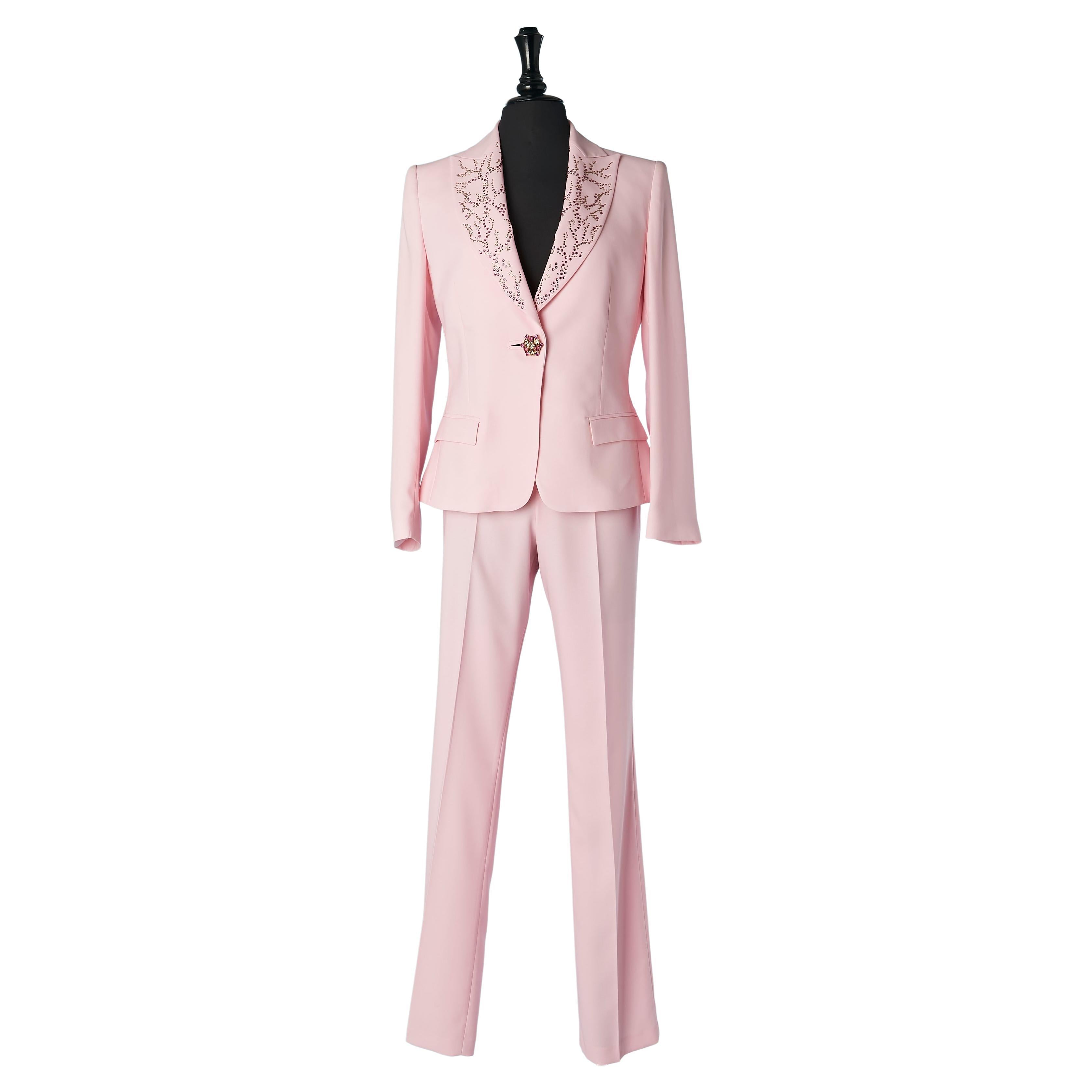 Pink trouser AND skirt suit with rhinestone Gai Mattiolo The Red Carpet  For Sale