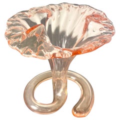 Pink Trumpet Vase, Lilies Flowers in Blown Glass, Italy, 1970
