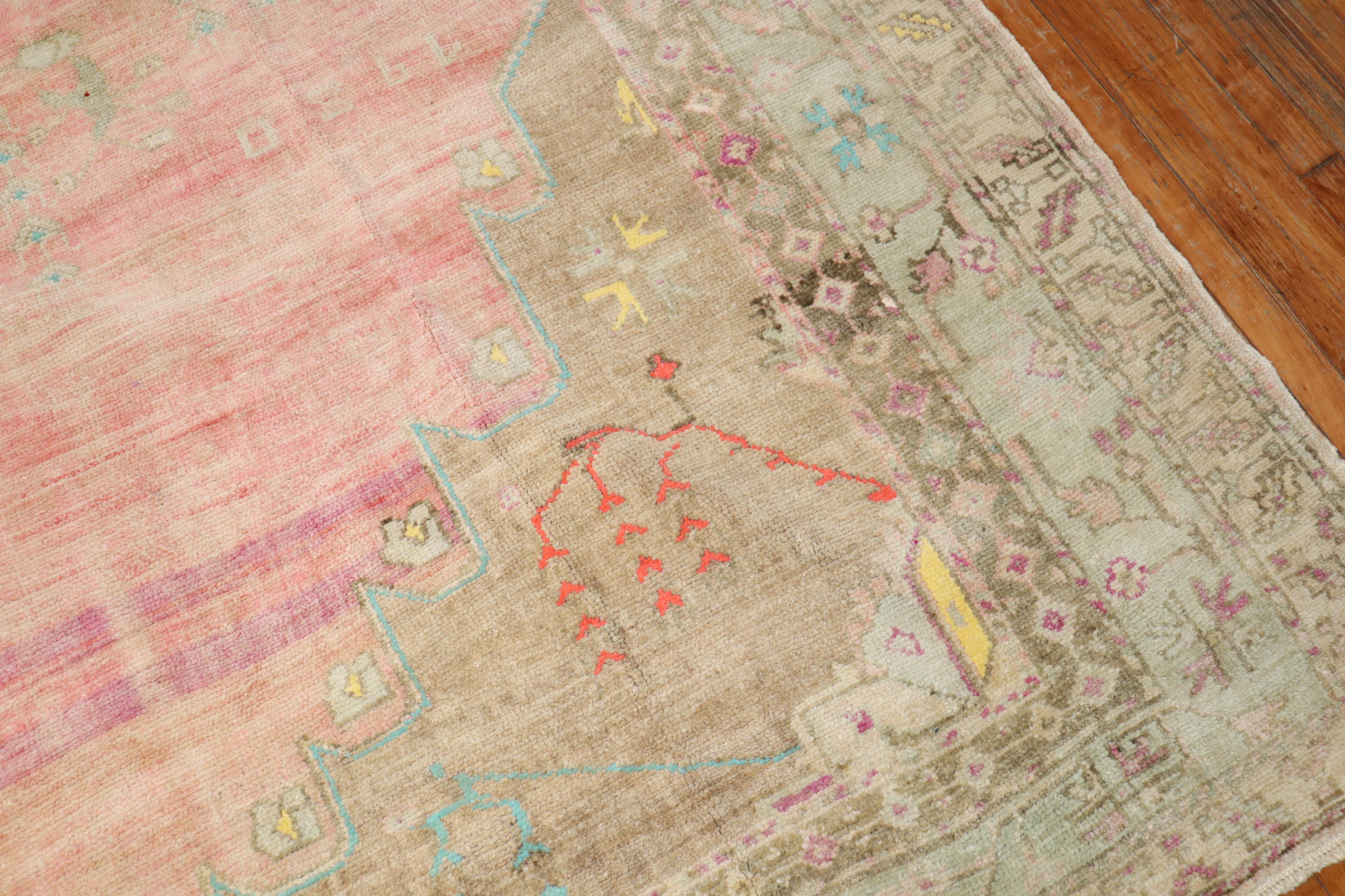 Pink Turkish Anatolian Square Room Size Rug In Good Condition For Sale In New York, NY