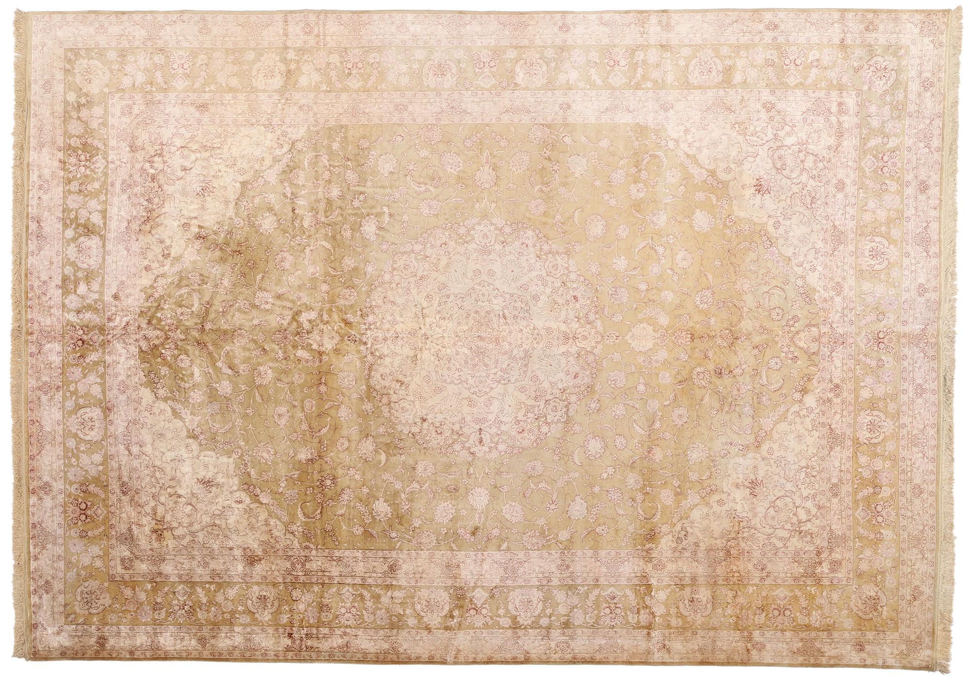 Vintage Pink Turkish Silk Hereke Carpet with Traditional Style For Sale 5