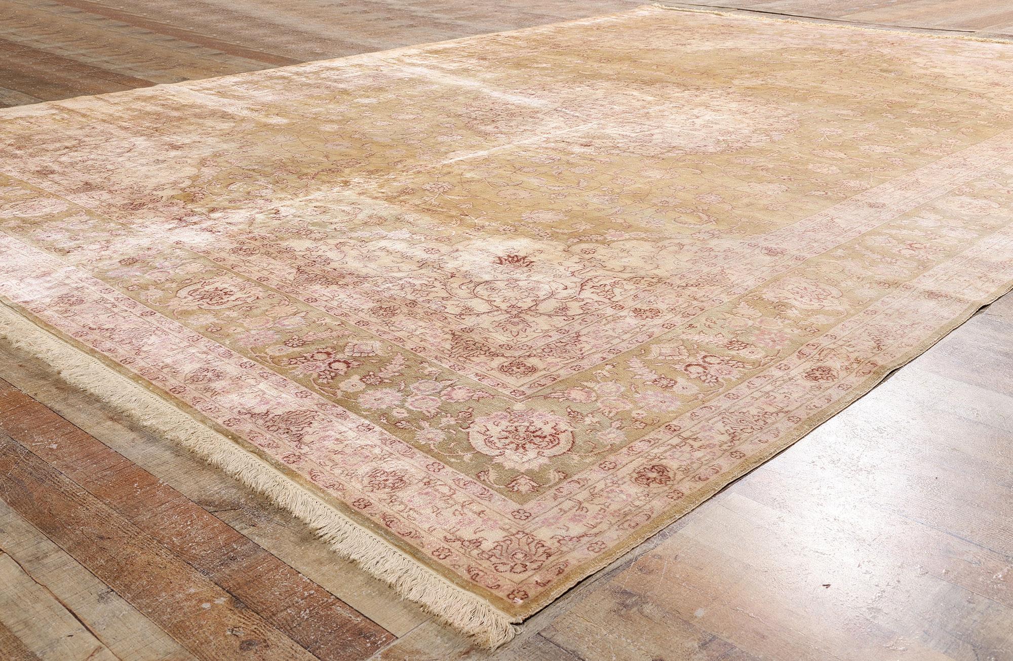 Romantic Vintage Pink Turkish Silk Hereke Carpet with Traditional Style For Sale
