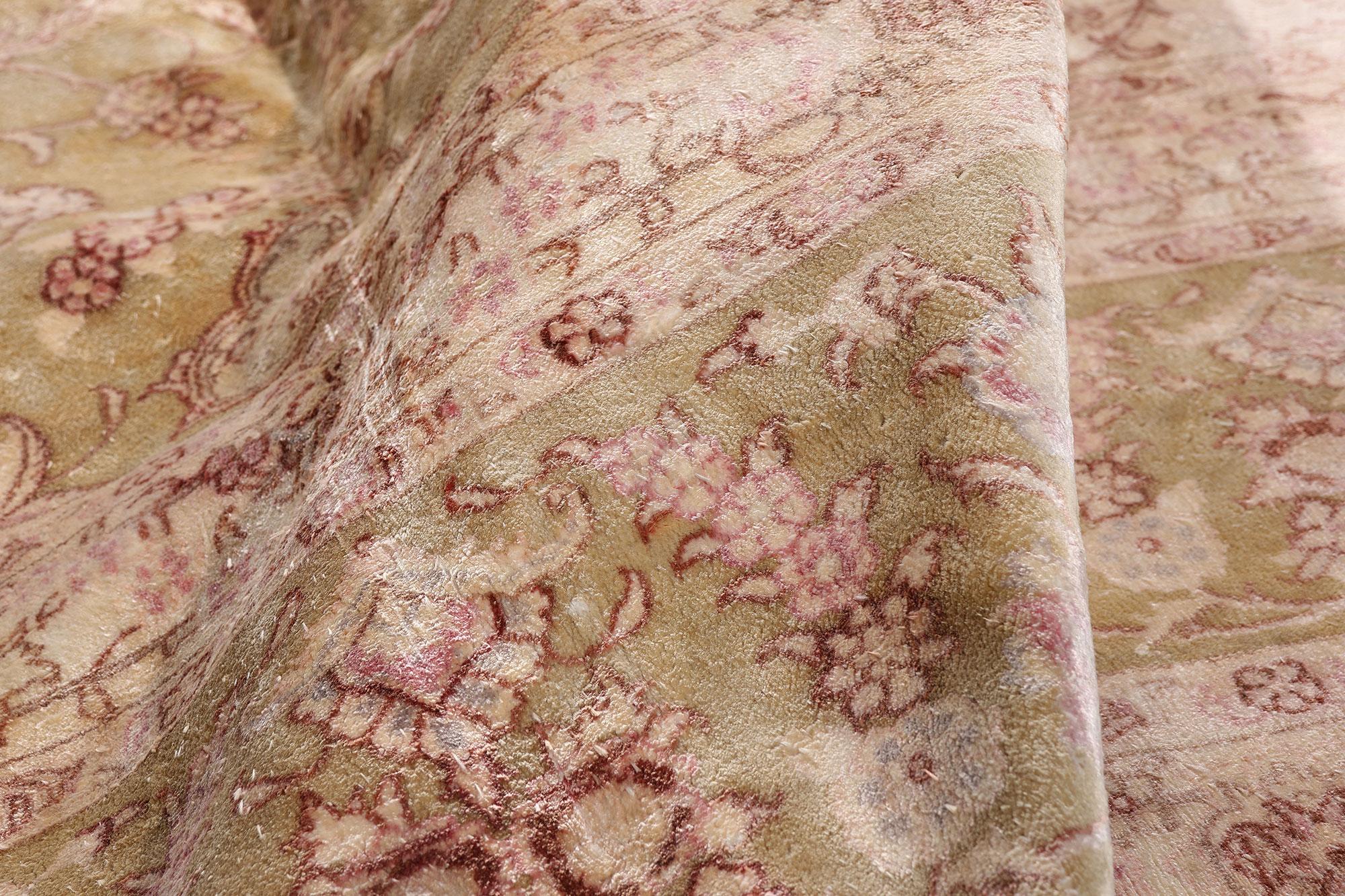 Hand-Knotted Vintage Pink Turkish Silk Hereke Carpet with Traditional Style For Sale