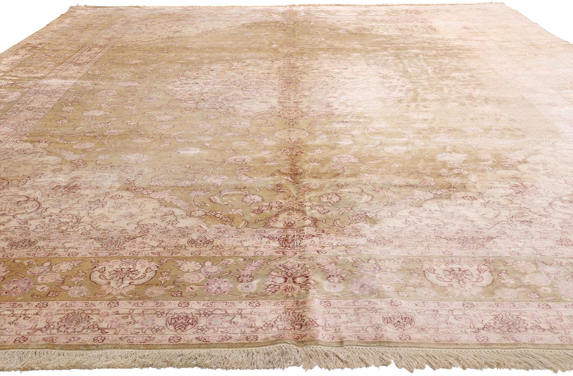 Vintage Pink Turkish Silk Hereke Carpet with Traditional Style In Excellent Condition For Sale In Dallas, TX