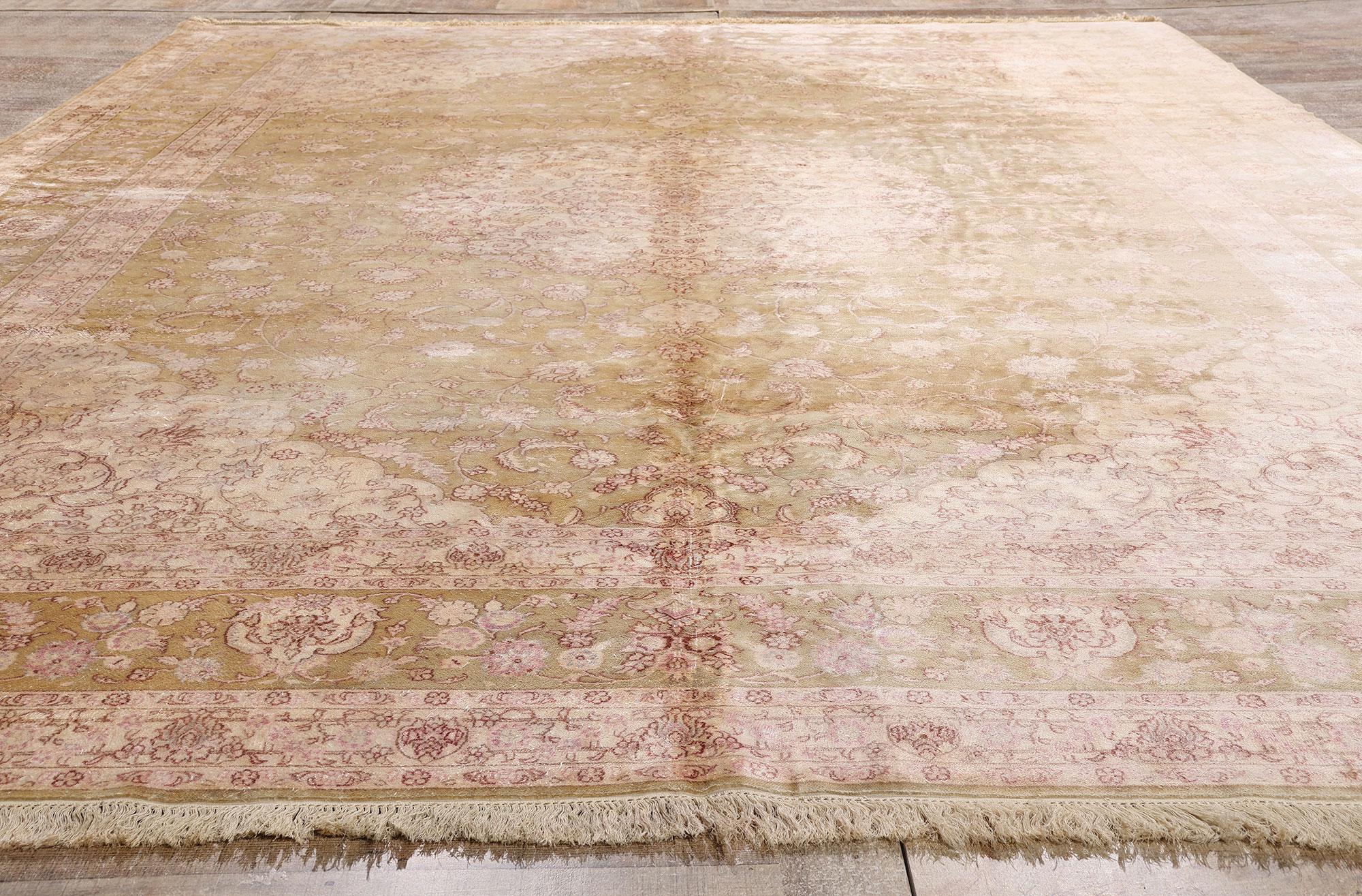 20th Century Vintage Pink Turkish Silk Hereke Carpet with Traditional Style For Sale
