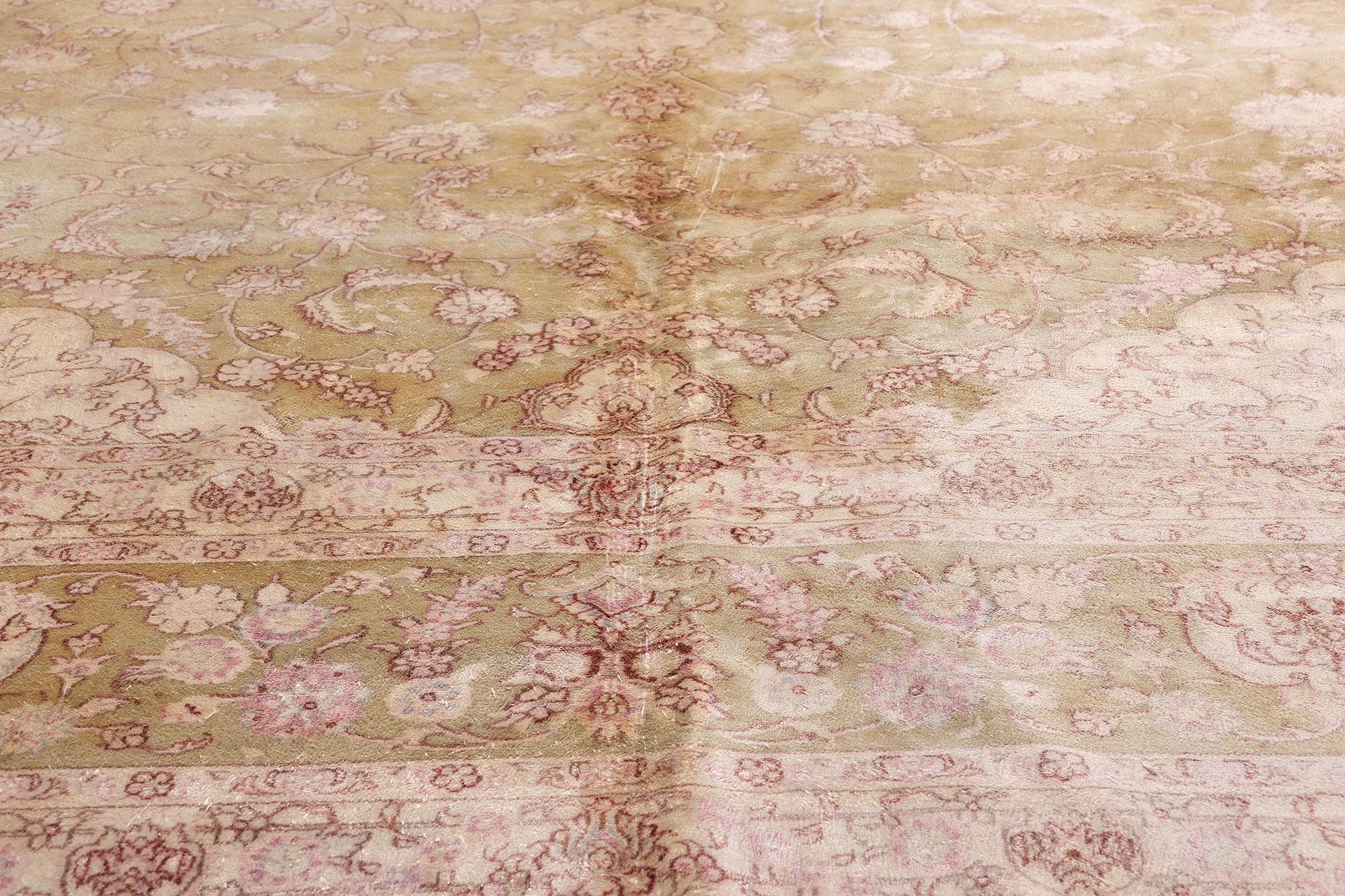 Vintage Pink Turkish Silk Hereke Carpet with Traditional Style For Sale 3
