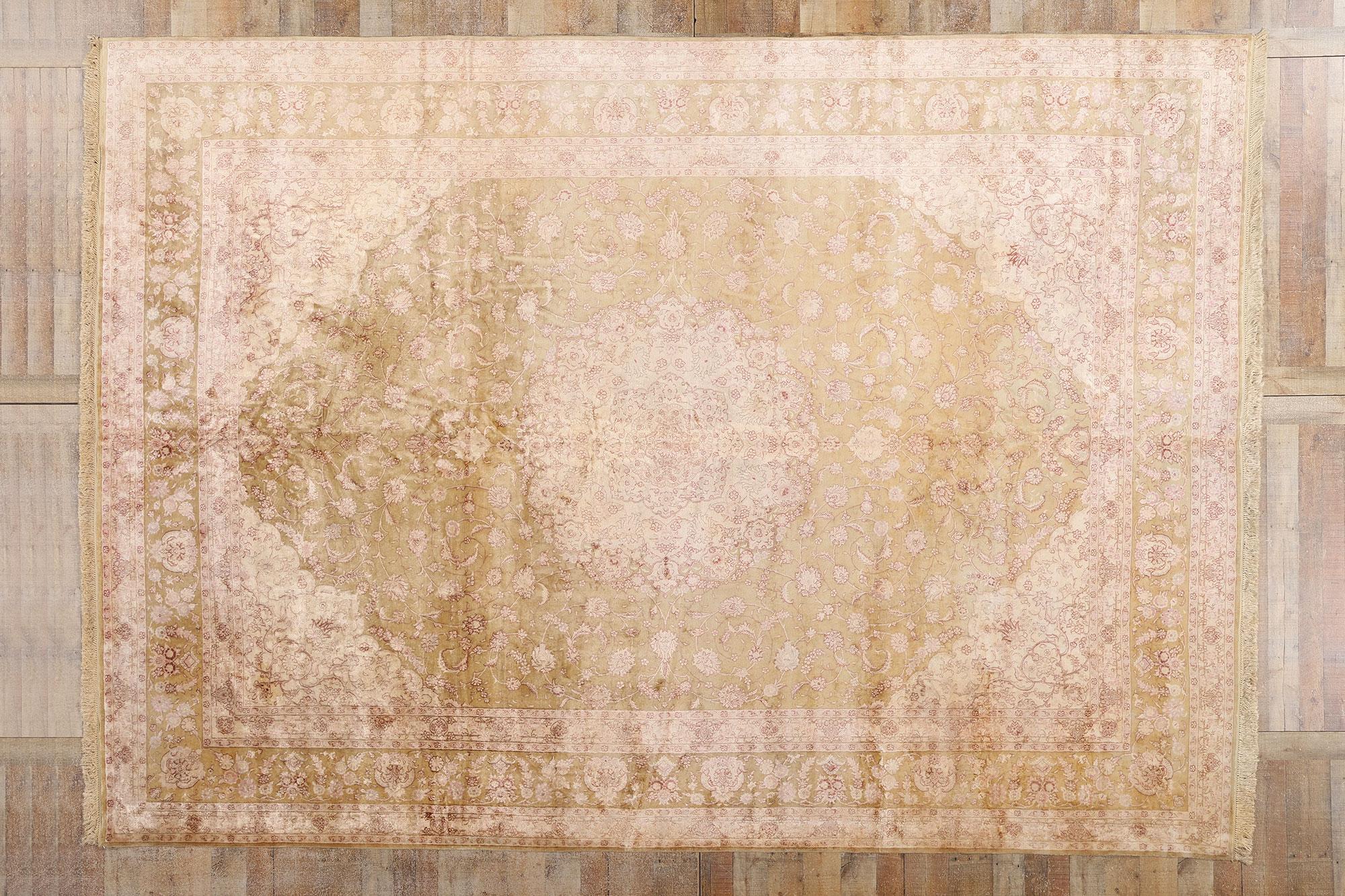 Vintage Pink Turkish Silk Hereke Carpet with Traditional Style For Sale 4