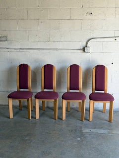 Pink Upholstered Beechwood Dining Chairs 4-set Denmark Mid-Century Modern 1980s