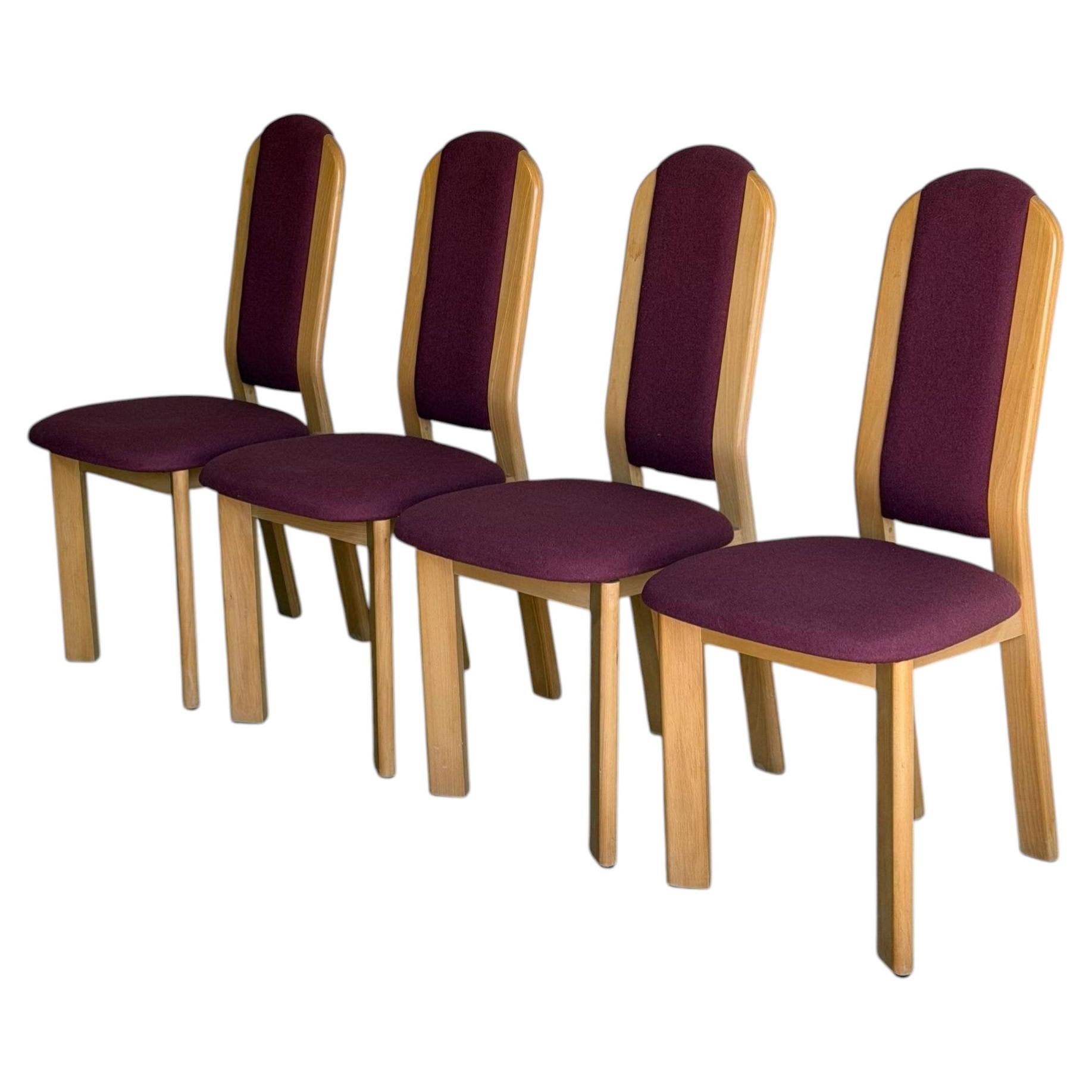 Pink Upholstered Beechwood Dining Chairs 4-set Denmark Mid-Century Modern 1980s