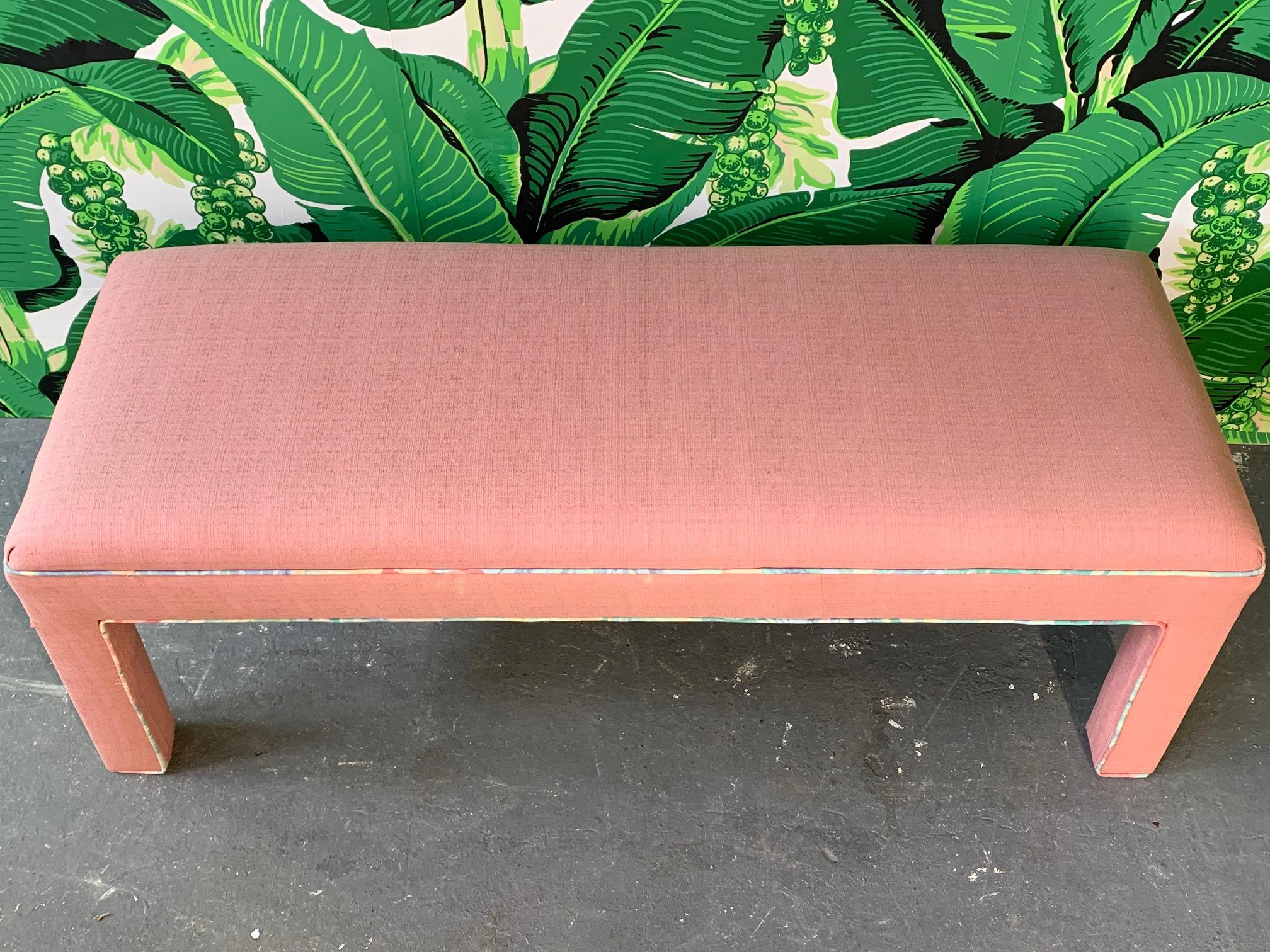 Hollywood Regency Pink Upholstered Bench Seat, circa 1980s