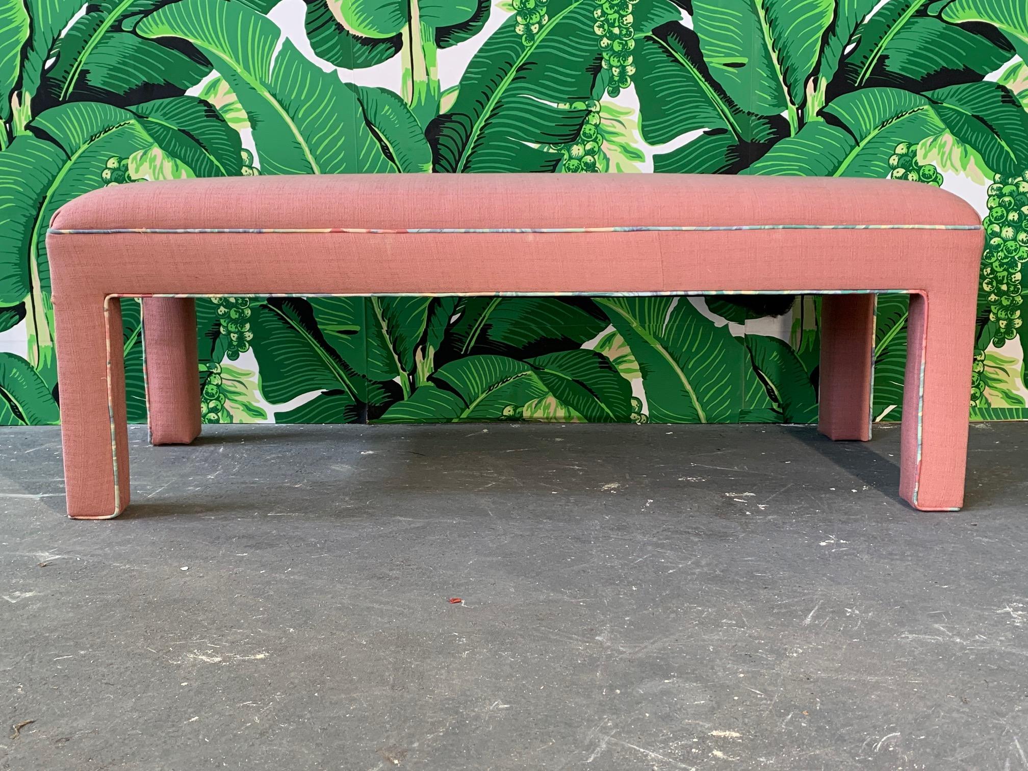 Pink Upholstered Bench Seat, circa 1980s In Good Condition In Jacksonville, FL