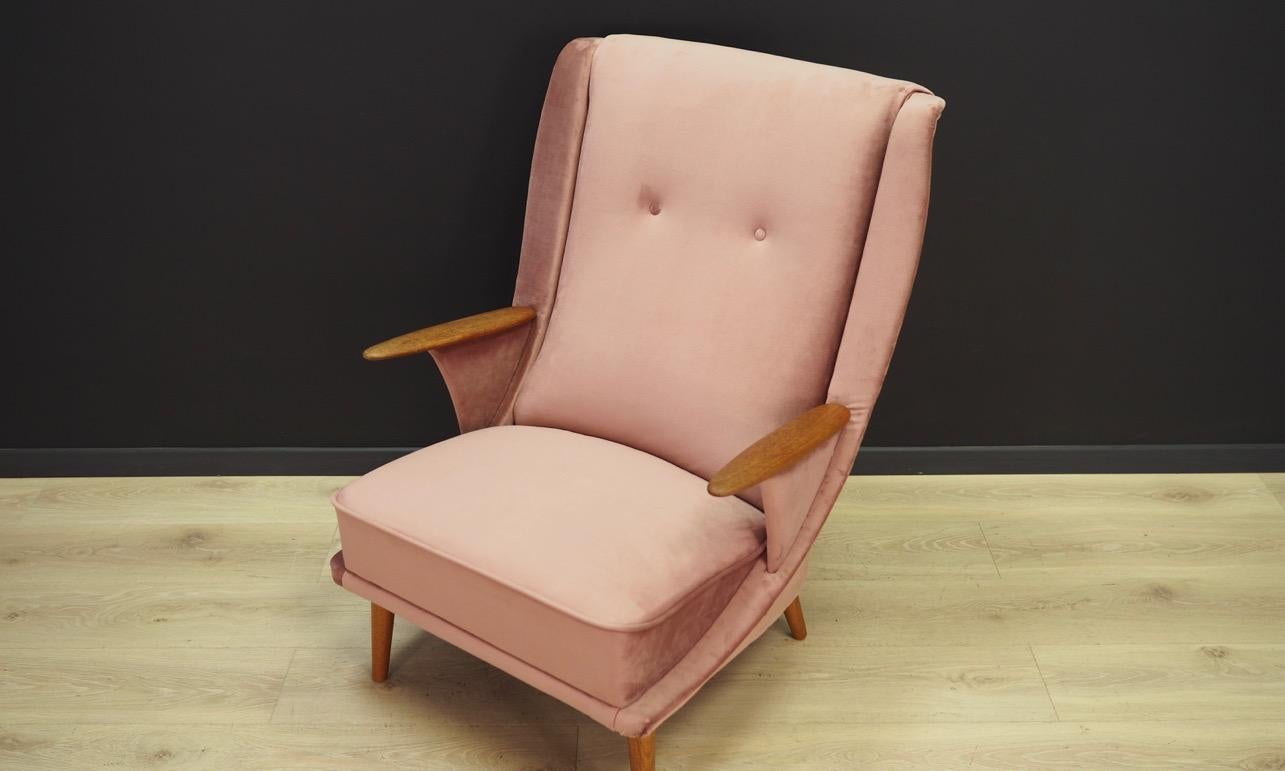 Pink Velour Armchair Vintage 1960s Midcentury Danish Design Retro For Sale 3