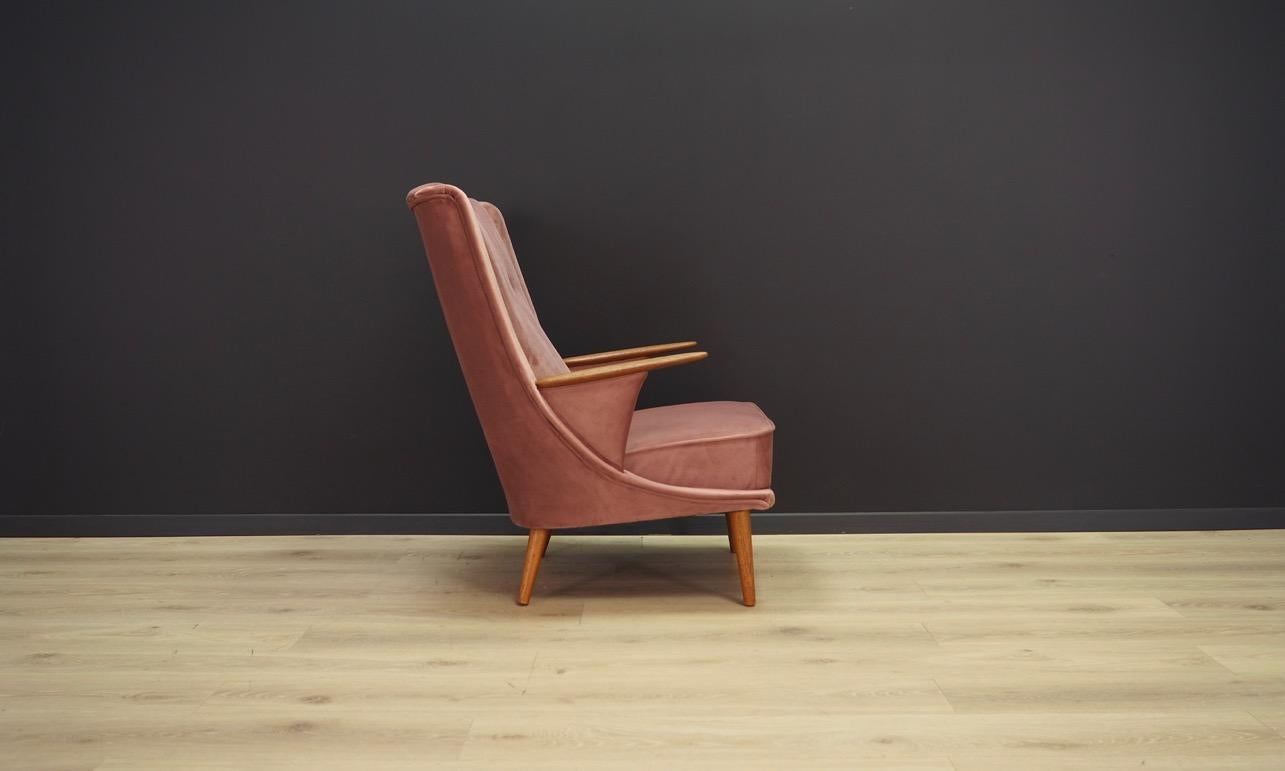 Scandinavian Pink Velour Armchair Vintage 1960s Midcentury Danish Design Retro For Sale