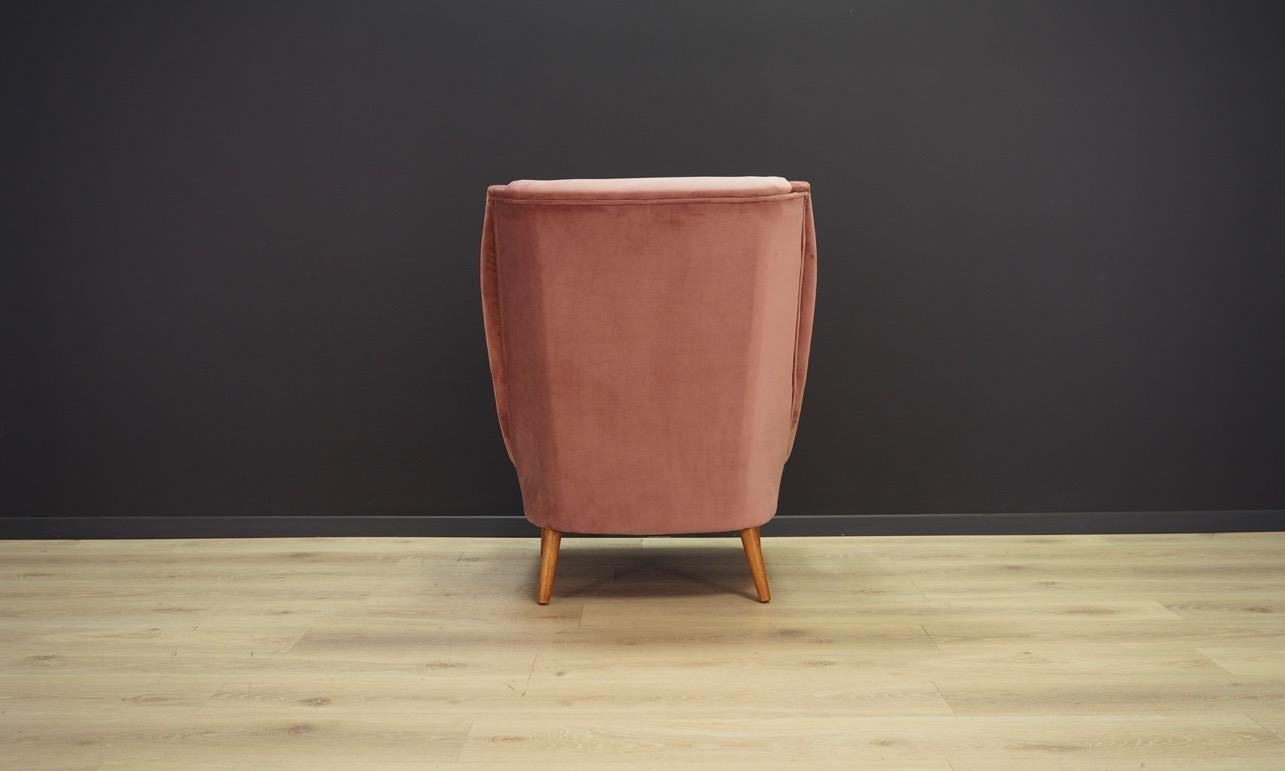 Late 20th Century Pink Velour Armchair Vintage 1960s Midcentury Danish Design Retro For Sale