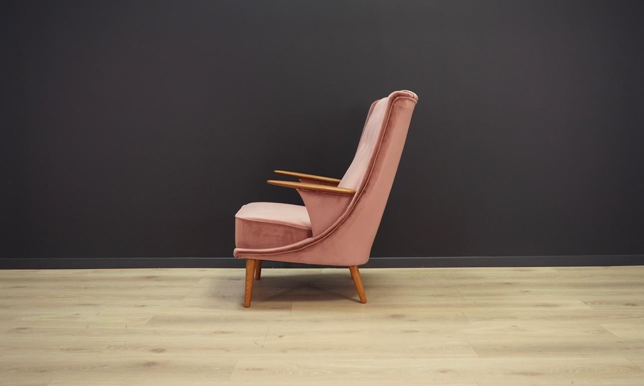 Pink Velour Armchair Vintage 1960s Midcentury Danish Design Retro For Sale 1