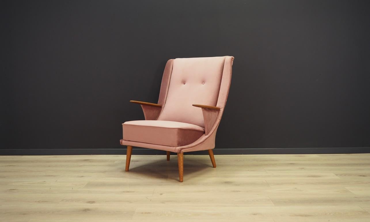 Pink Velour Armchair Vintage 1960s Midcentury Danish Design Retro For Sale 2