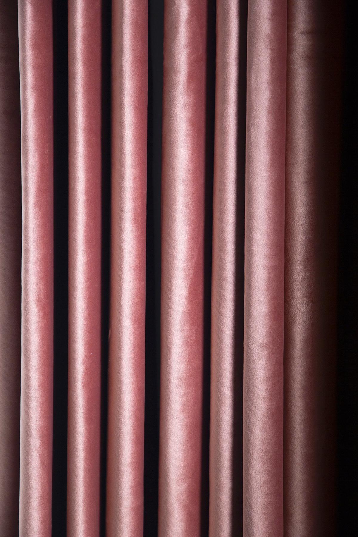 Contemporary Pink Velvet and Brass Italian Customizable Curtain by Vintage Domus Collection For Sale