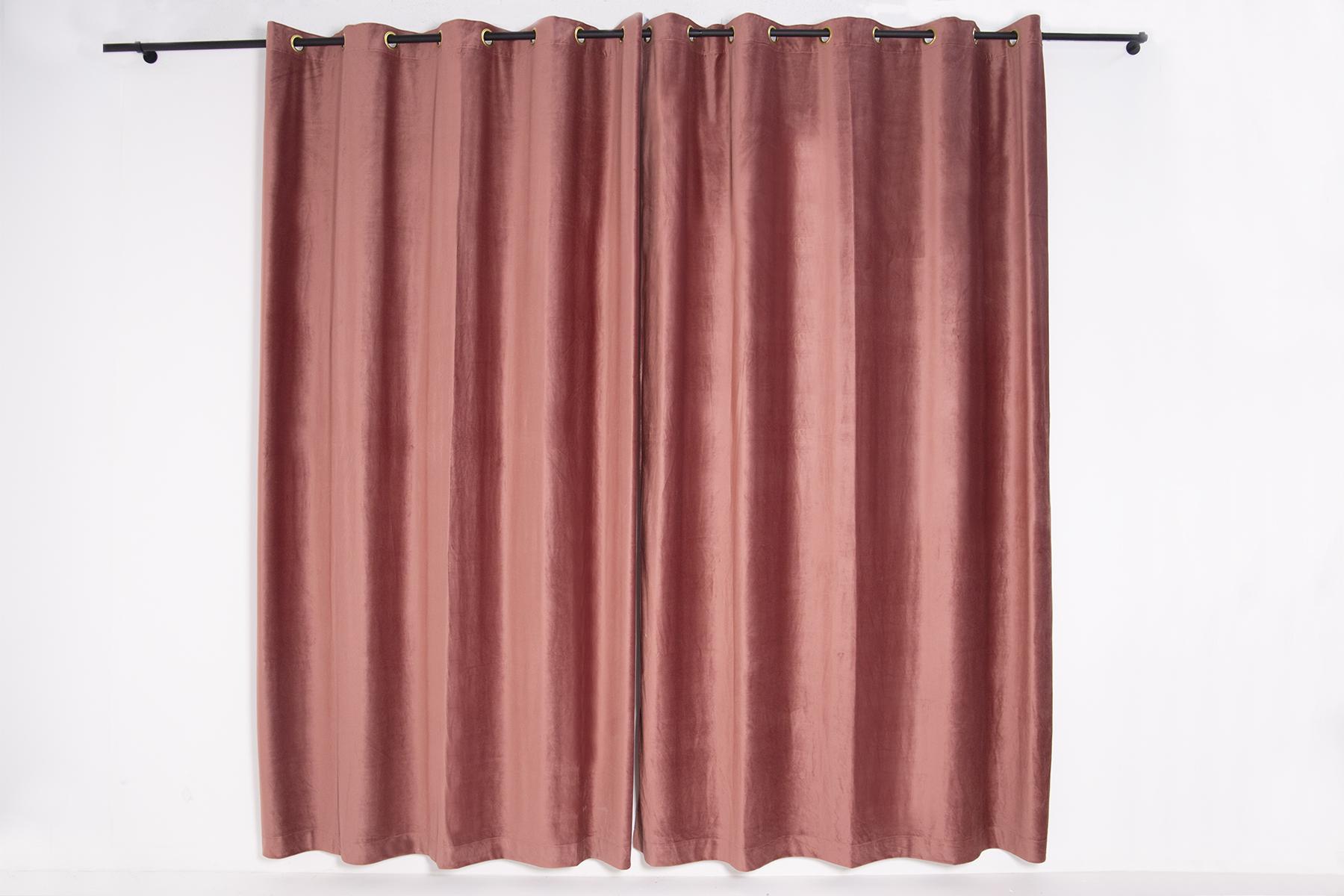 Pink Velvet and Brass Italian Customizable Curtain by Vintage Domus Collection For Sale 1